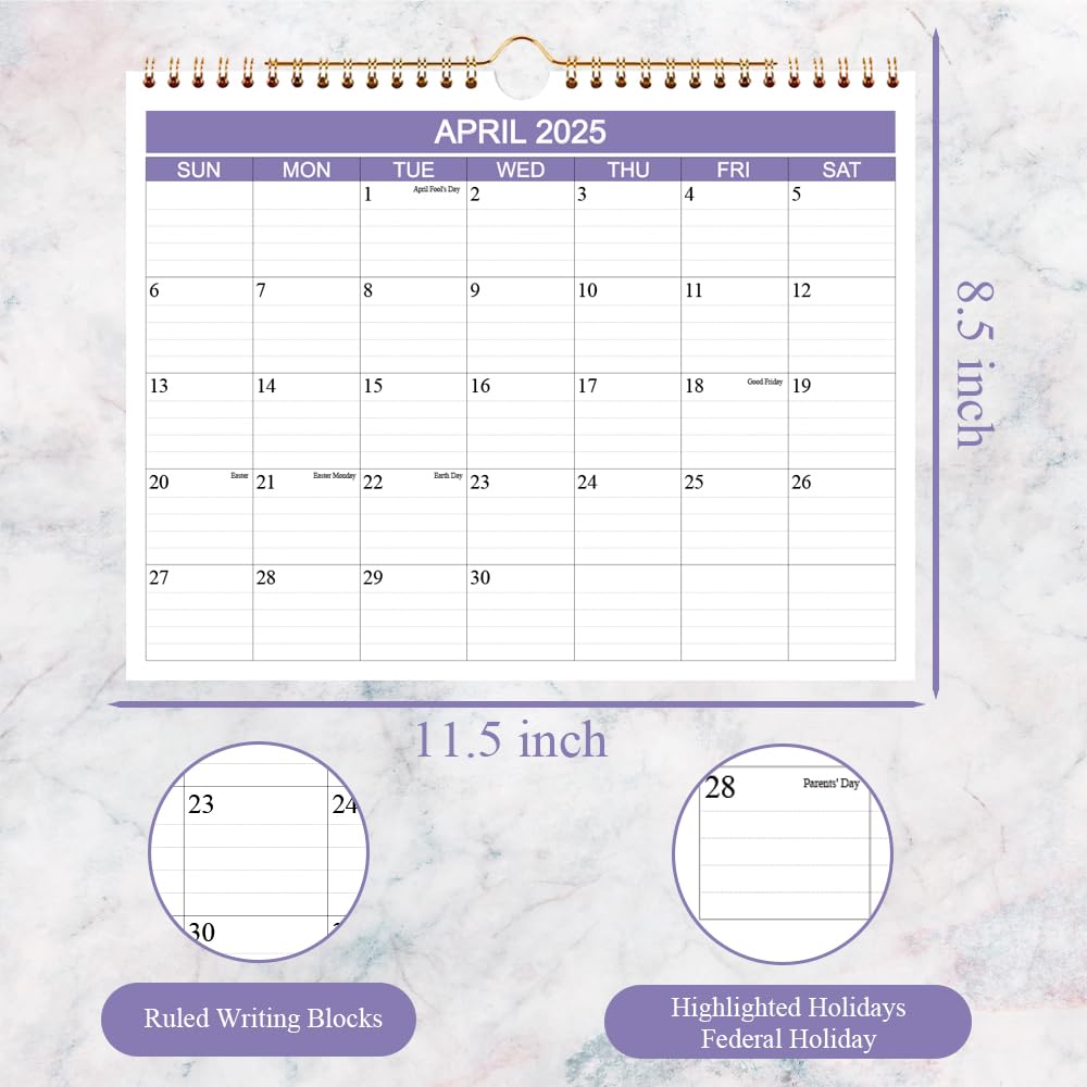 2025-2026 Wall Calendar | 15-Month Planner from April 2025 to June 2026 | Premium Thick Paper for Home & Office Organization | 8.5 x 11 Inches Purple | Perfect for Scheduling, Goal Tracking & Holiday Planning