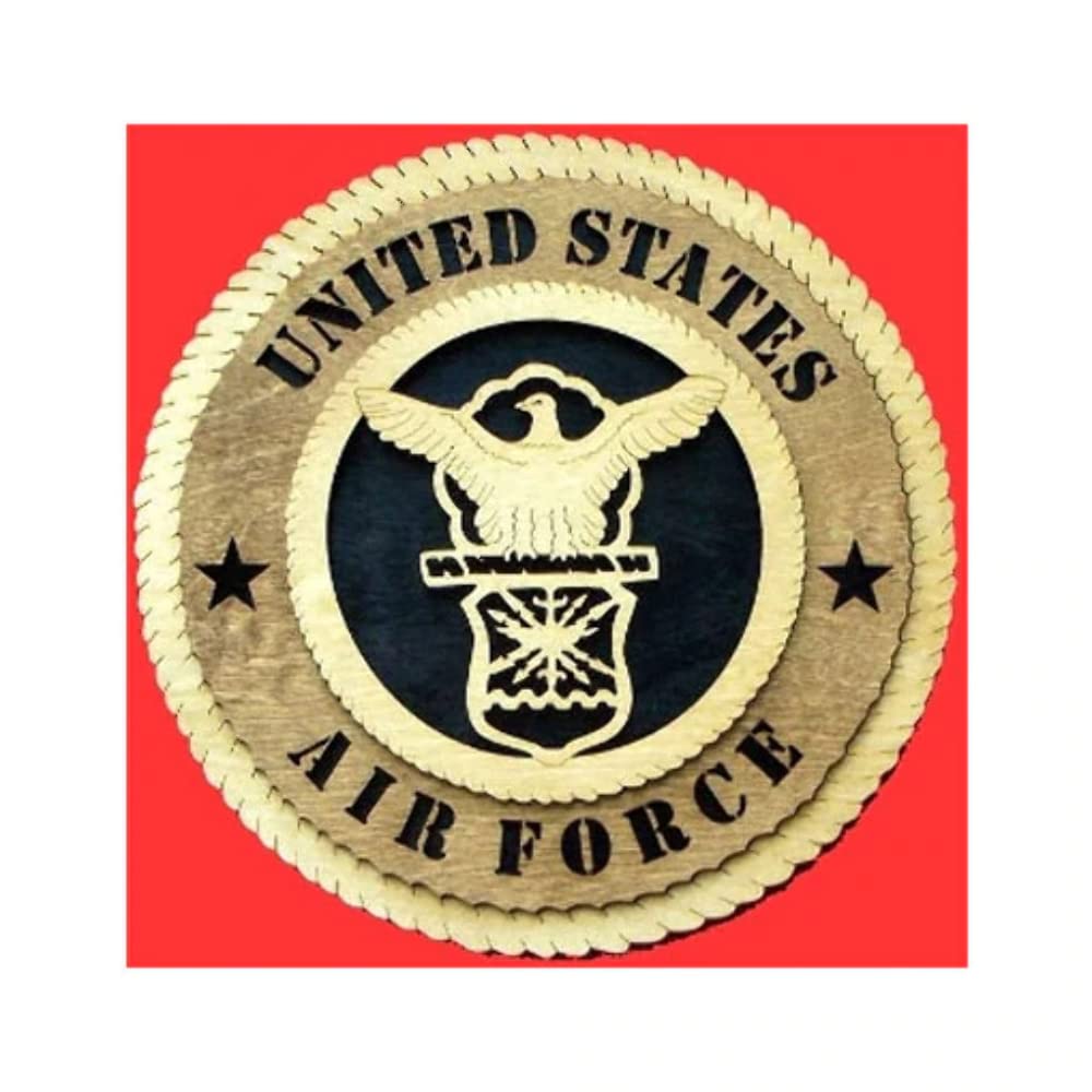 USAF Emblem Wood Wall Tribute - 9 Inch Air Force Flags Connections Decor for Military Home & Office Display
