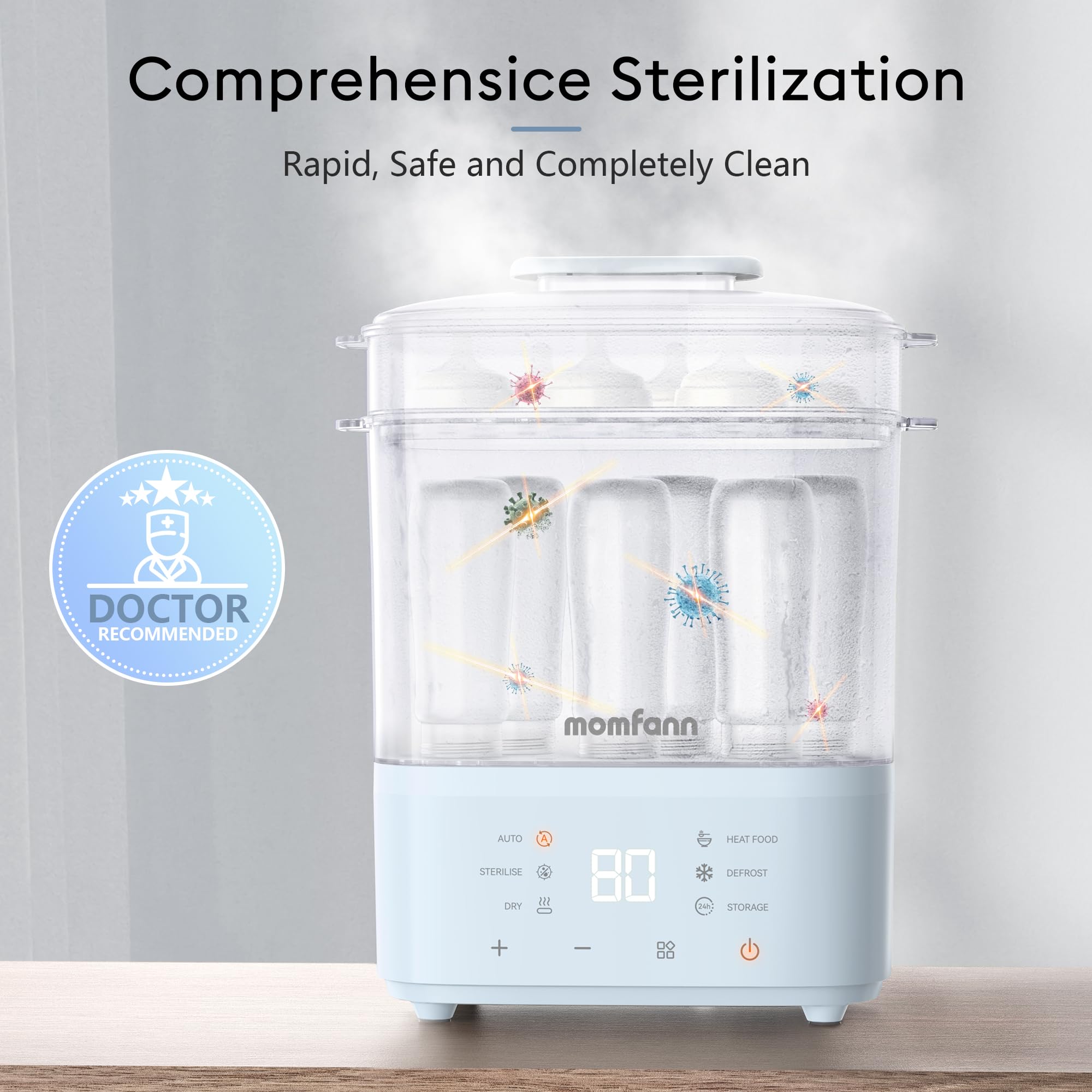 8-in-1 Electric Baby Bottle Sterilizer and Dryer | Steam Sterilizer for Bottles, Pacifiers & Breast Pump Parts | BPA-Free & Fast Drying | Perfect for Nursery, Travel & Daycare (Blue)