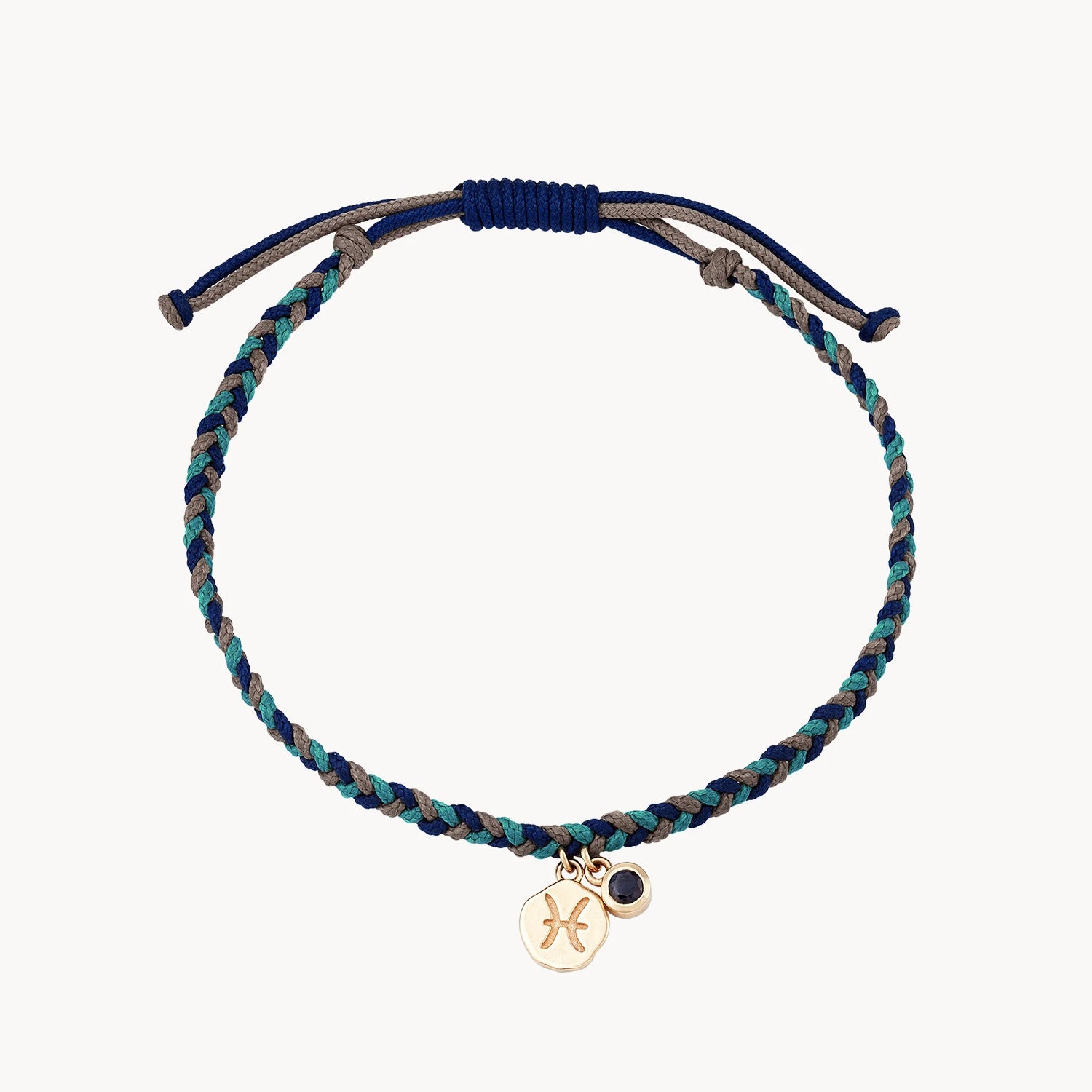 10K Yellow Gold Pisces Zodiac Water Element Cord Bracelet with Blue Sapphire - Perfect for Astrology Lovers & Spiritual Gifts