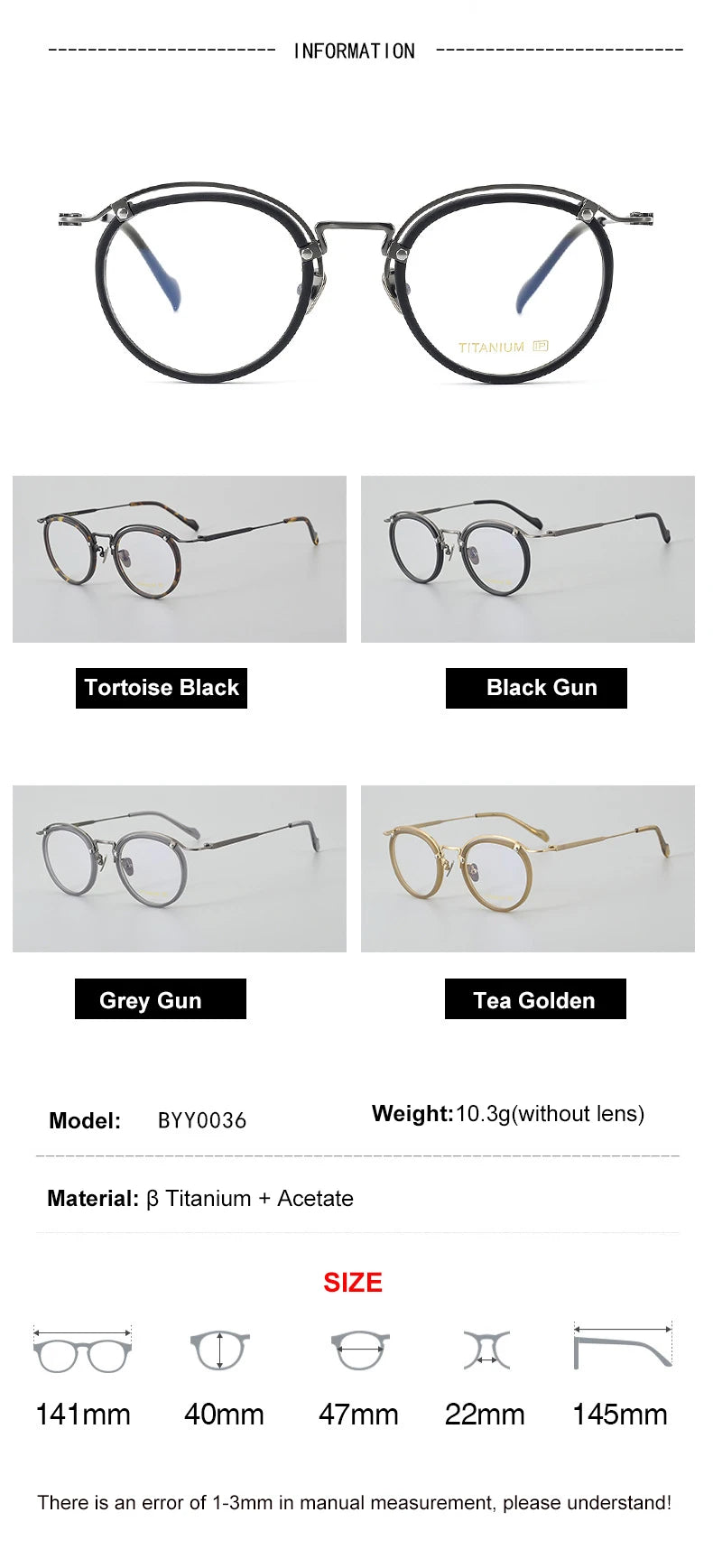 Stylish Aimee Unisex Full Rim Round Acetate & Titanium Eyeglasses Frame 20036 - Perfect for Work, Reading & Everyday Fashion