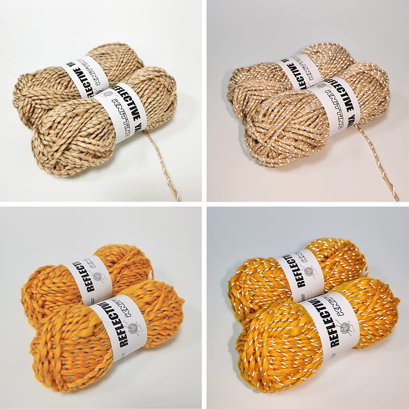 4pcs Reflective Glow in The Dark Yarn - Silver Sparkle Yarn for Crochet & Knitting, High Visibility Warm Winter Crafts, 50g/55 Yards (Goose Yellow) - Perfect for DIY Hats, Scarves & Safety Accessories