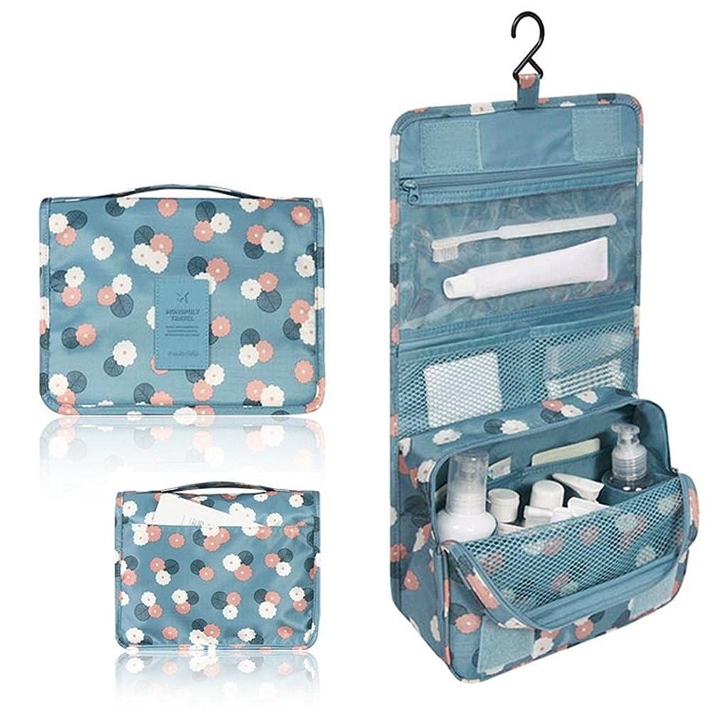 JUBLYN Professional Cosmetic Makeup Organizer Case - Waterproof Travel Makeup Bag with Multiple Compartments, Light Blue Cosmetic Storage Pouch for Women | Perfect for Travel, Home Use & Salon Organization