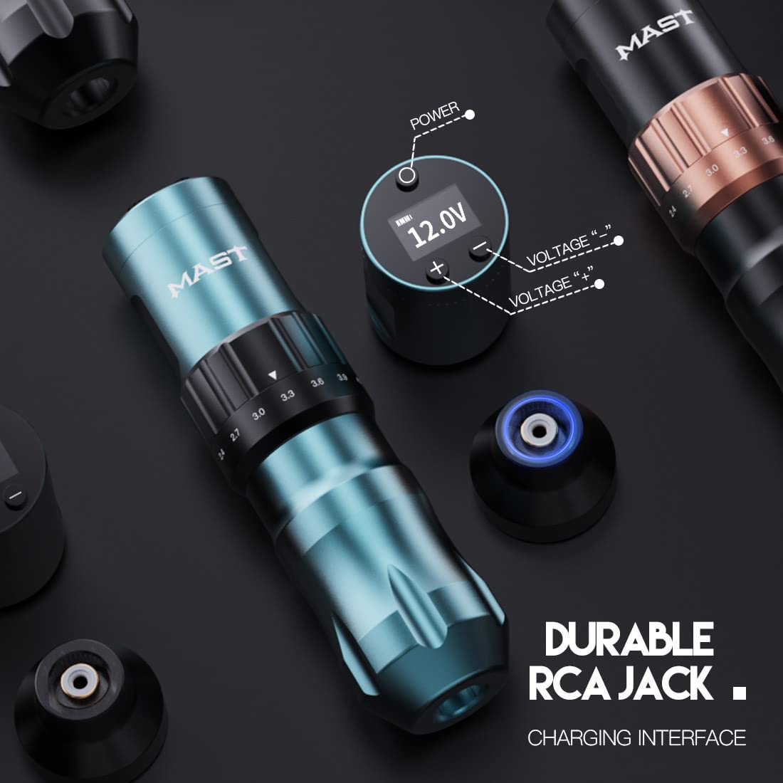 Professional Mast Tattoo Fold2 Wireless Rotary Tattoo Machine - Mcore High-Power Motor with 7 Adjustable Stroke Lengths for Tattoo Artists | Perfect for Studio Work & Body Art Sessions