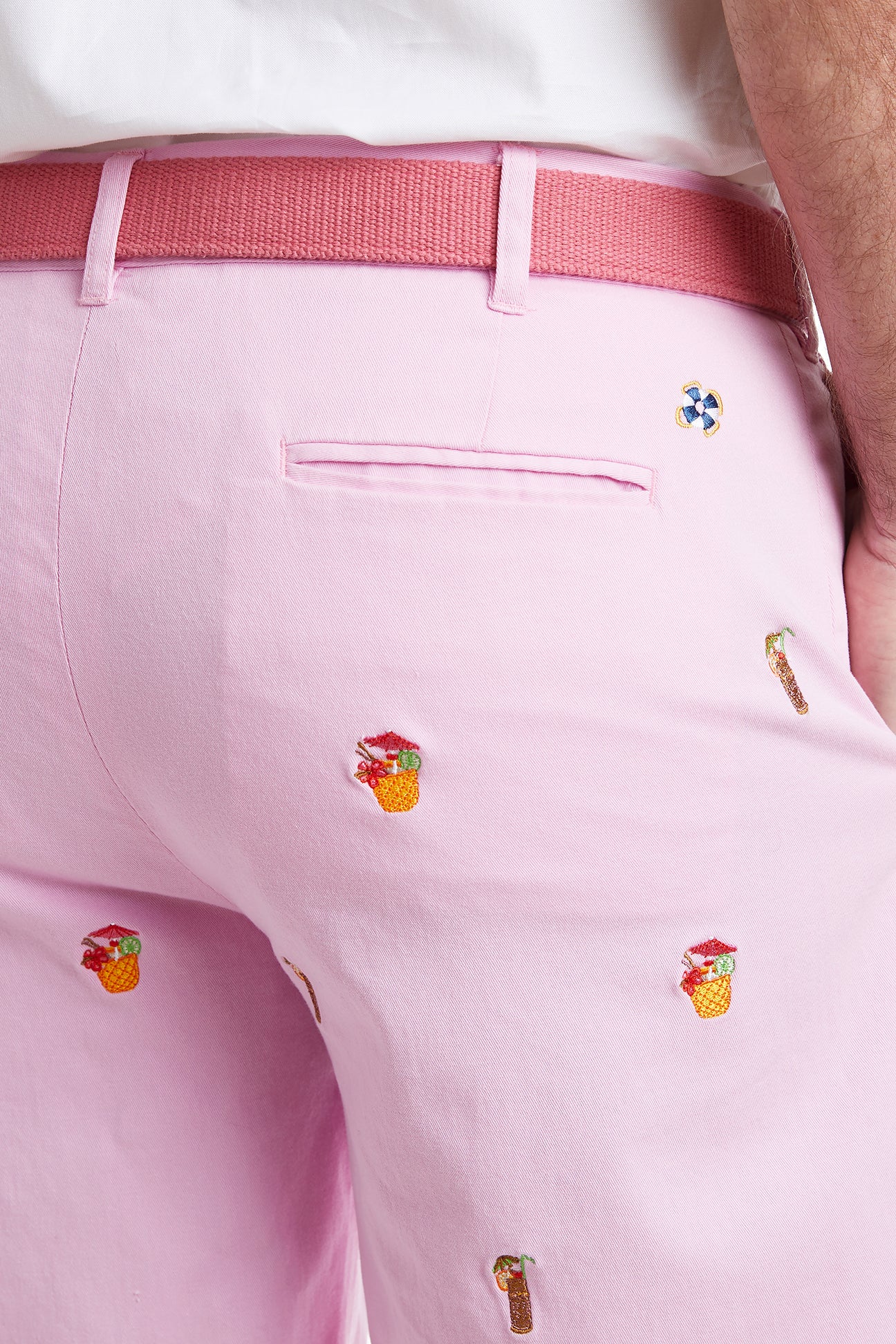 Cisco Short Stretch Twill Pink Hawaiian Shirt with Tiki and Coconut Drinks Print - Perfect for Beach Parties, Luaus & Summer Vacations