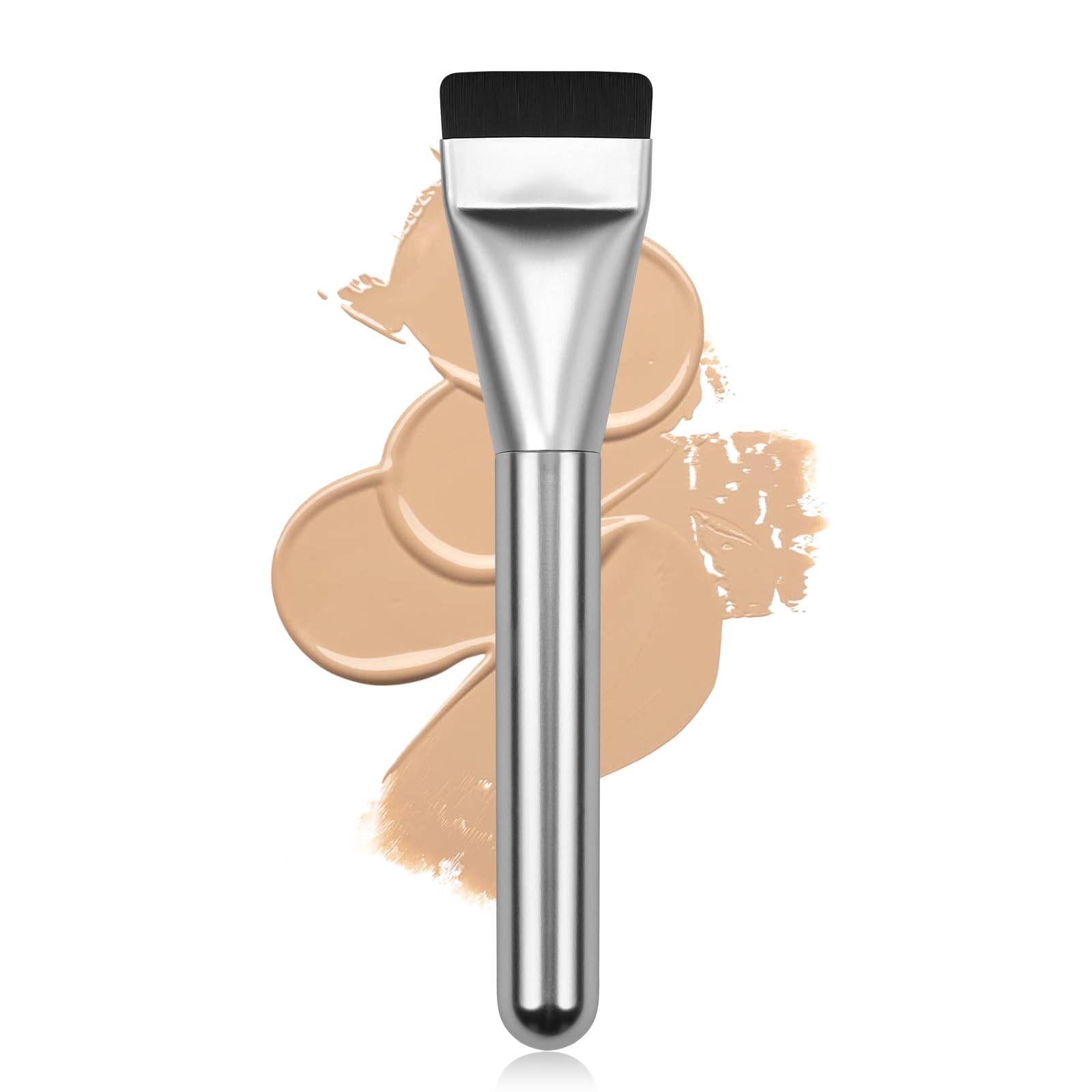 Premium Flat Foundation Brush - Korean Makeup Spatula for Liquid & Cream Foundation - Professional Blending Face Brush (Silver) - Perfect for Flawless Makeup Application & Contouring