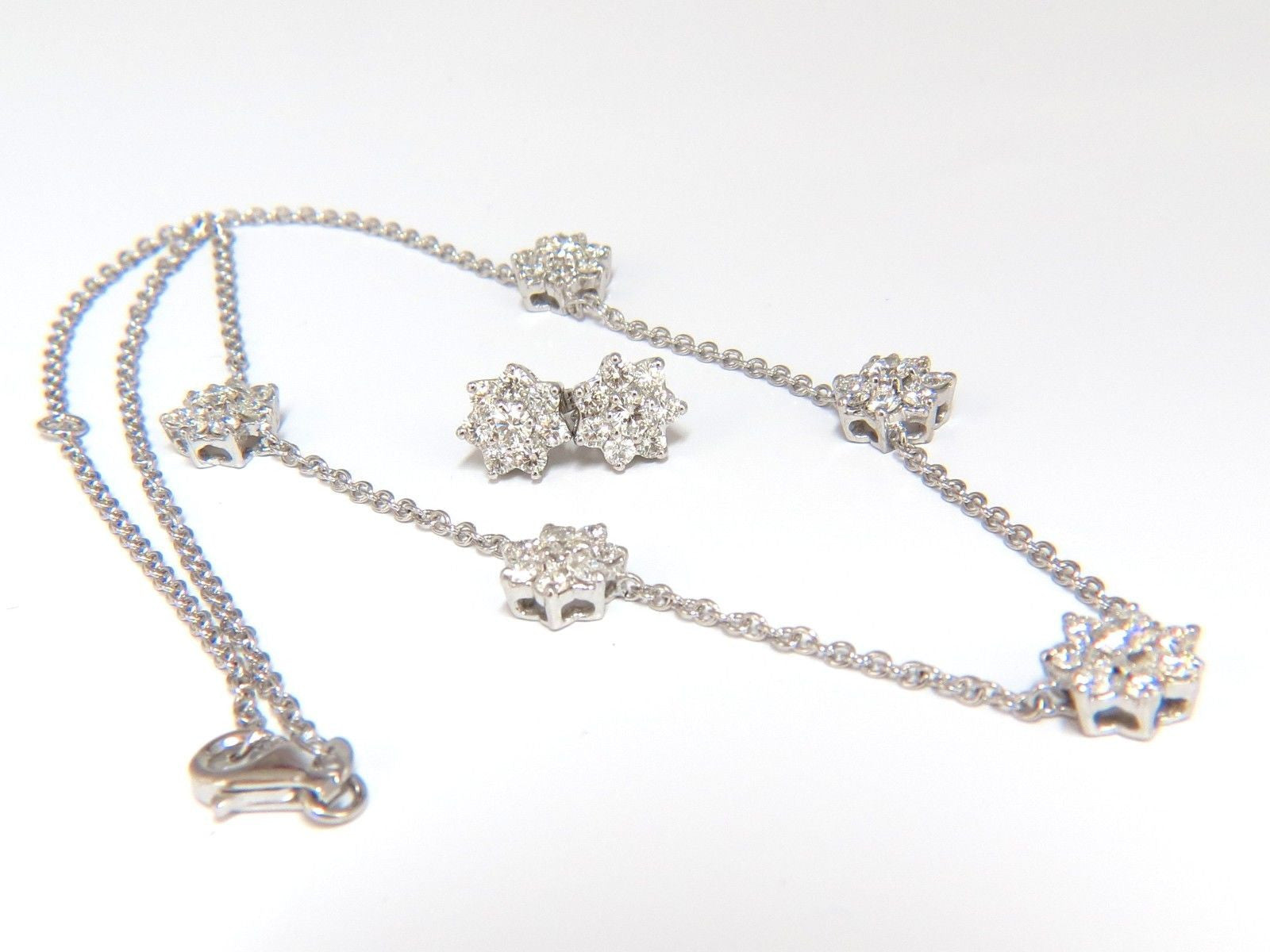 5.50CT Natural Diamond Floating Cluster Earrings & Necklace Set in 18K Gold - Elegant Jewelry for Weddings, Parties & Special Occasions