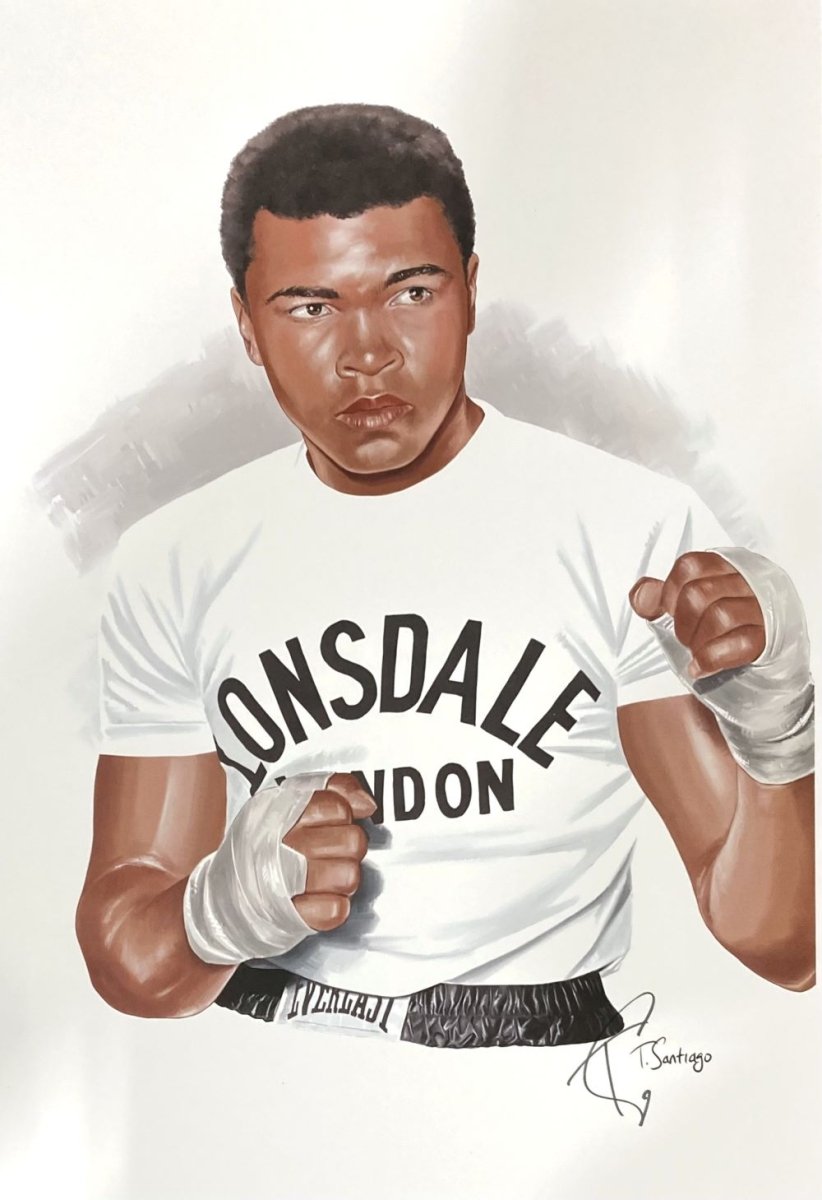 Authentic Muhammad Ali 13x19 Boxing Lithograph - Hand Signed by Artist Tony Santiago - Perfect for Sports Memorabilia Collectors & Boxing Fans Home Decor