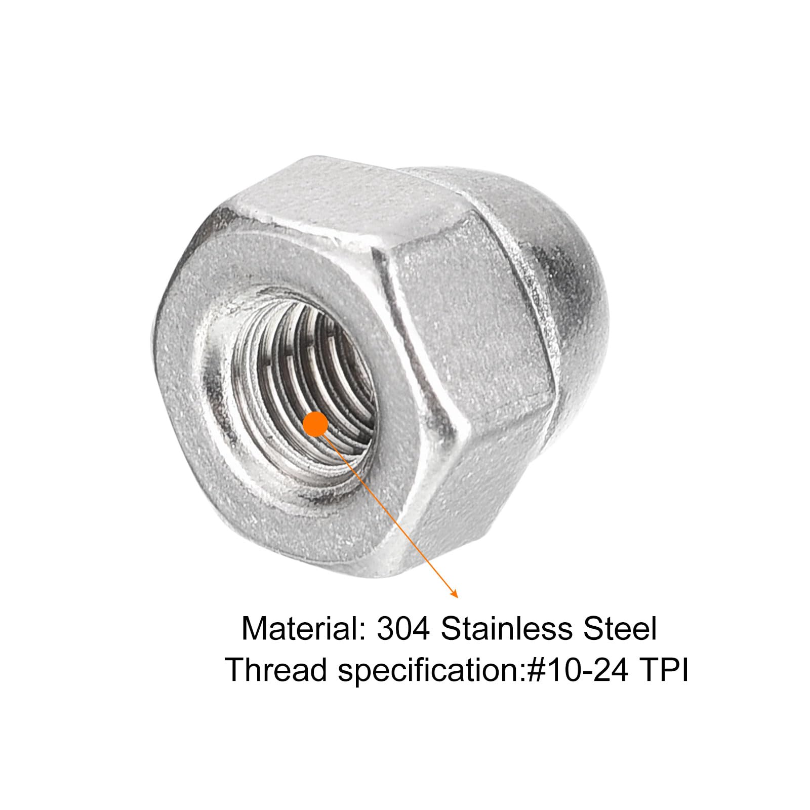 #10-24 Acorn Cap Nuts 50pcs - 304 Stainless Steel Hex Dome Head Nuts for Fasteners, Furniture & DIY Projects (Silver) - Rustproof Hardware for Outdoor & Indoor Use
