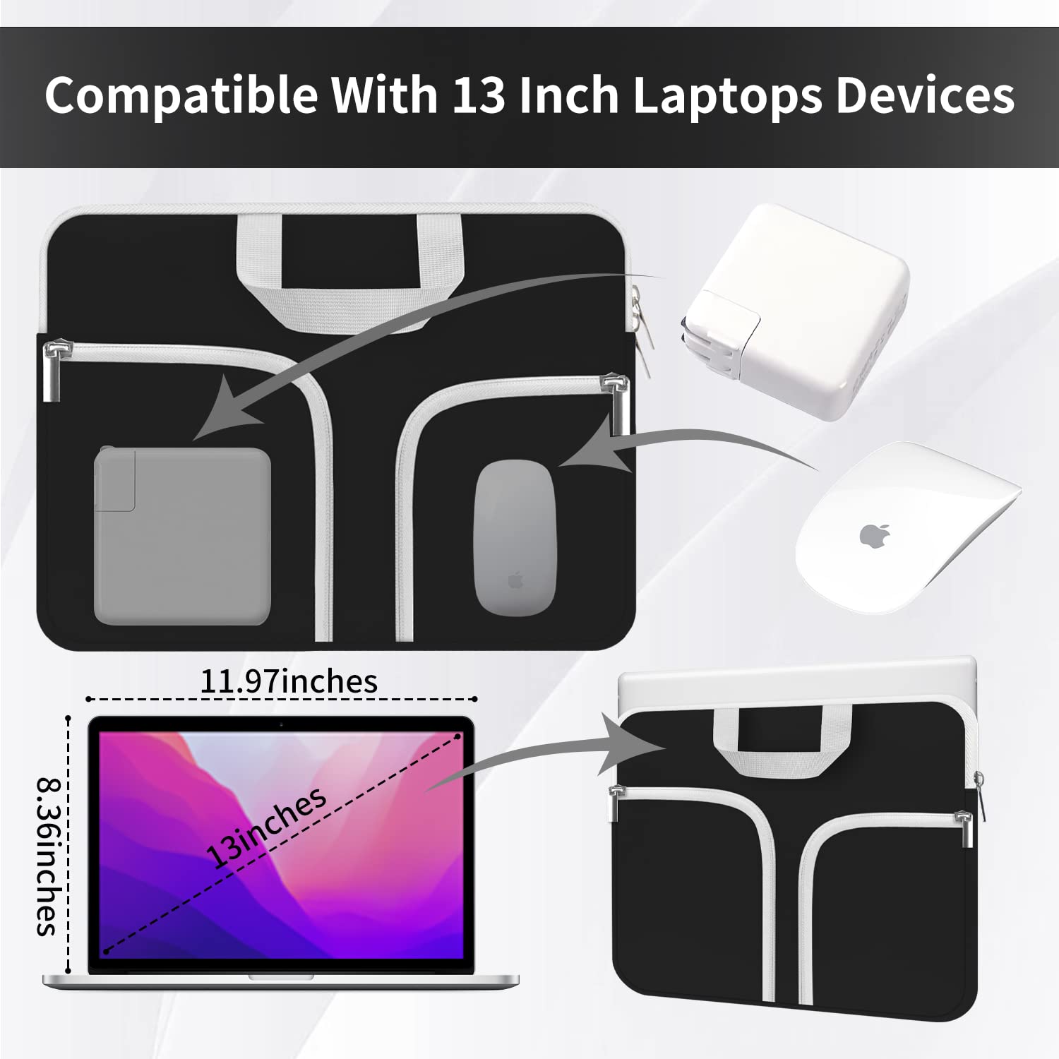 HESTECH 11.6-12.3 Inch Chromebook Case - Neoprene Laptop Sleeve with Handle for Acer R11, HP Stream, Samsung, Surface Pro X/7/6/5/Go 12.4
