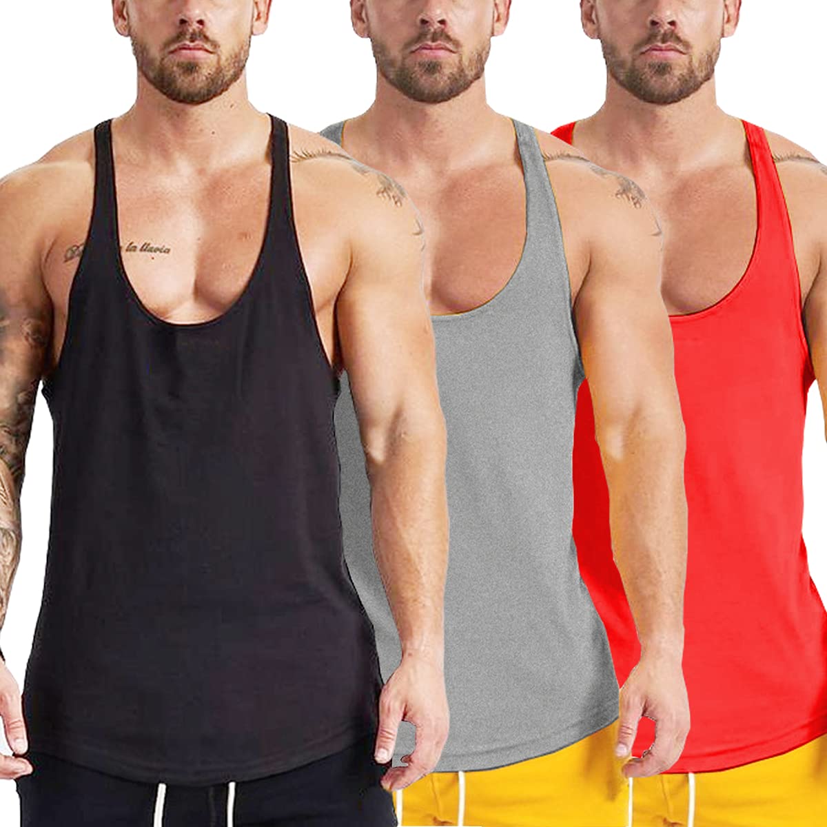 Muscle Killer 3 Pack Men's Bodybuilding Stringer Tank Tops - Y-Back Gym Workout Shirts for Weightlifting & Fitness Training - Perfect for Bodybuilders, CrossFit & Summer Workouts