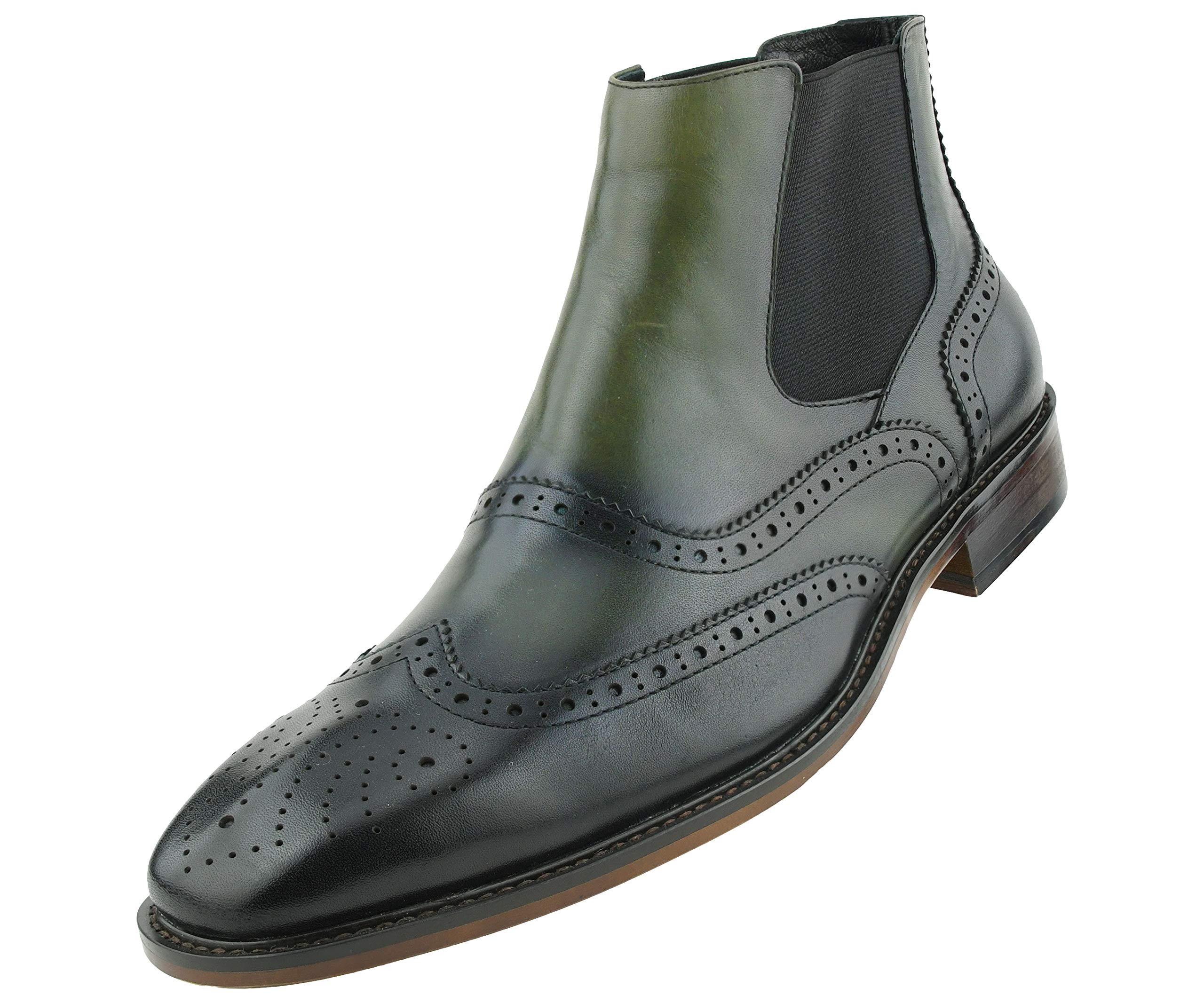 Asher Green AG2632 Men's Vintage Leather Dress Boots - Genuine Leather Wingtip Chelsea Boots for Formal Wear | Office, Wedding & Special Occasion Footwear