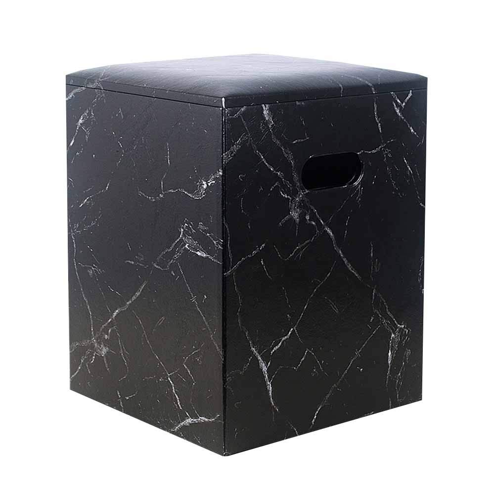 Folding Storage Ottoman Stool - Multi-Functional Footstool with Linen Look, Toy Storage Box (Black Marble, 30x40cm) - Perfect for Living Room, Bedroom & Nursery Organization