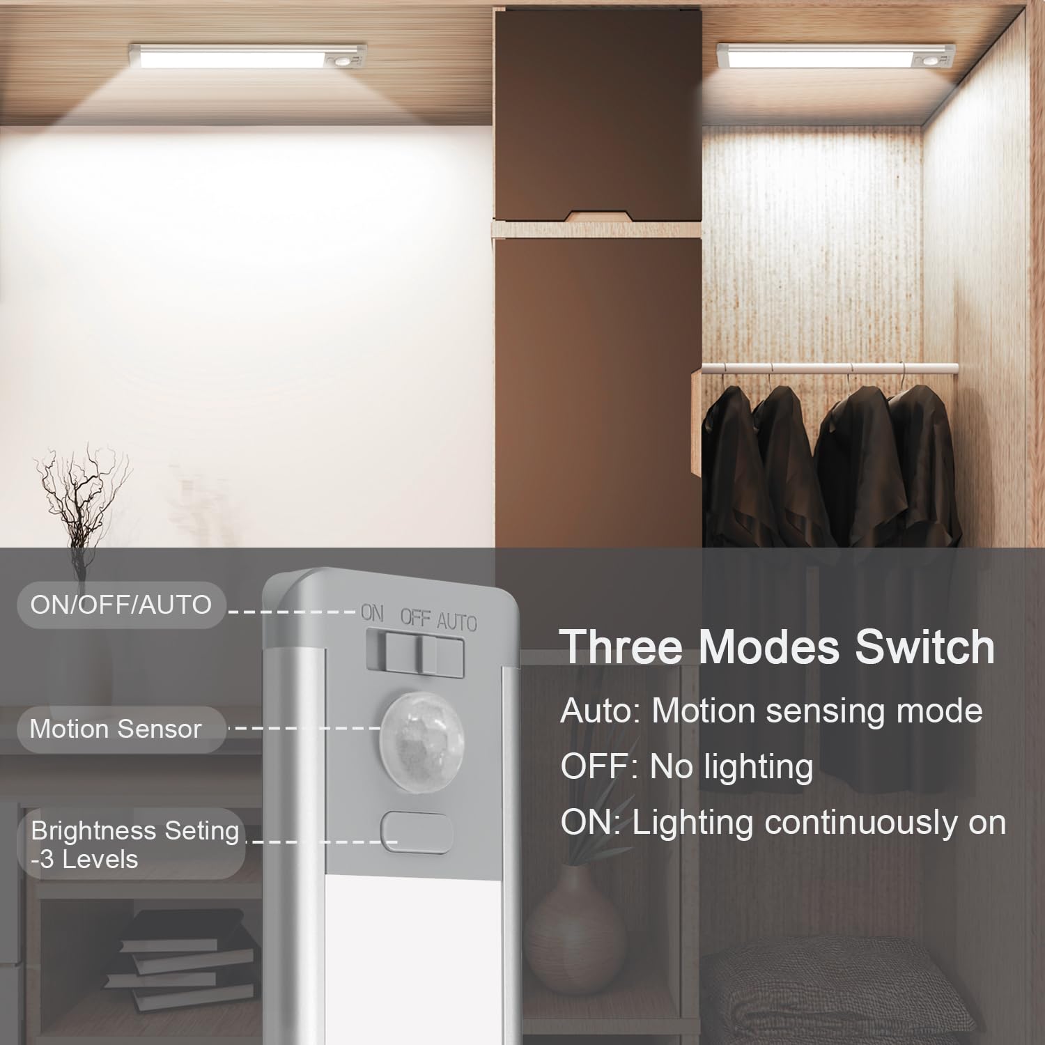 Under Cabinet Lights 30-LED Rechargeable Motion Sensor Lighting - 1000mAh Battery, 3 Pack (7.87 Inch) for Kitchen, Wardrobe, Closet & Laundry - Perfect for Nighttime Safety and Task Illumination