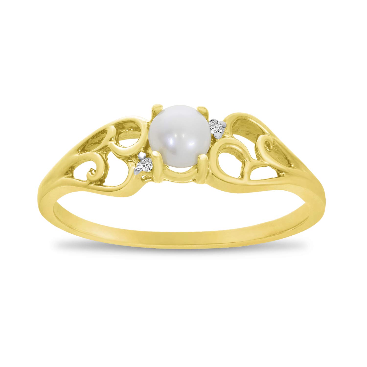 14K Yellow Gold Freshwater Cultured Pearl and Diamond Ring for Women - Elegant Bridal, Anniversary, or Gift Jewelry - Perfect for Weddings, Parties, and Special Occasions