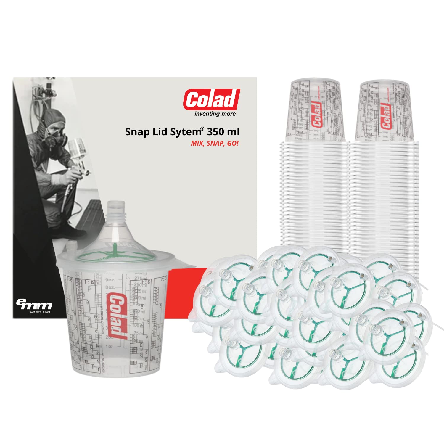 Colad Snap Lid System Automotive Spray Paint Kit with Mixing Cup, Built-in 190 Micron Filter (9350190SLS) - Perfect for Car Touch-ups, DIY Projects & Professional Auto Body Work