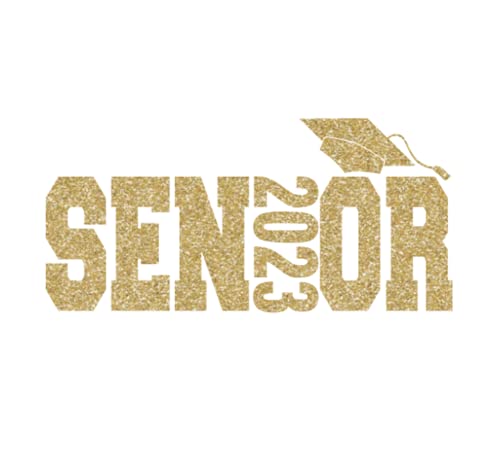 2023 Senior Graduation Iron On Decal - DIY T-Shirt Transfer Patch for Graduates | Custom Size & Color | Quick 5-Minute Application | Champagne Glitter Design | Perfect for Graduation Shirts, Caps & DIY Crafts