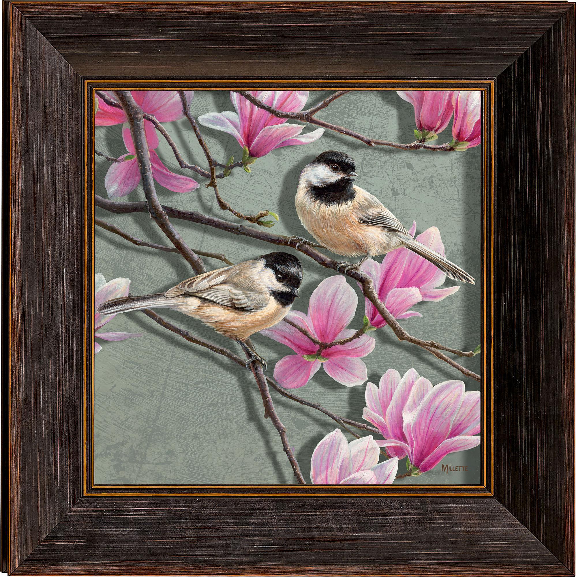 Chickadees and Magnolias Wall Art Print - Vintage Botanical Bird Decor for Living Room, Bedroom & Office