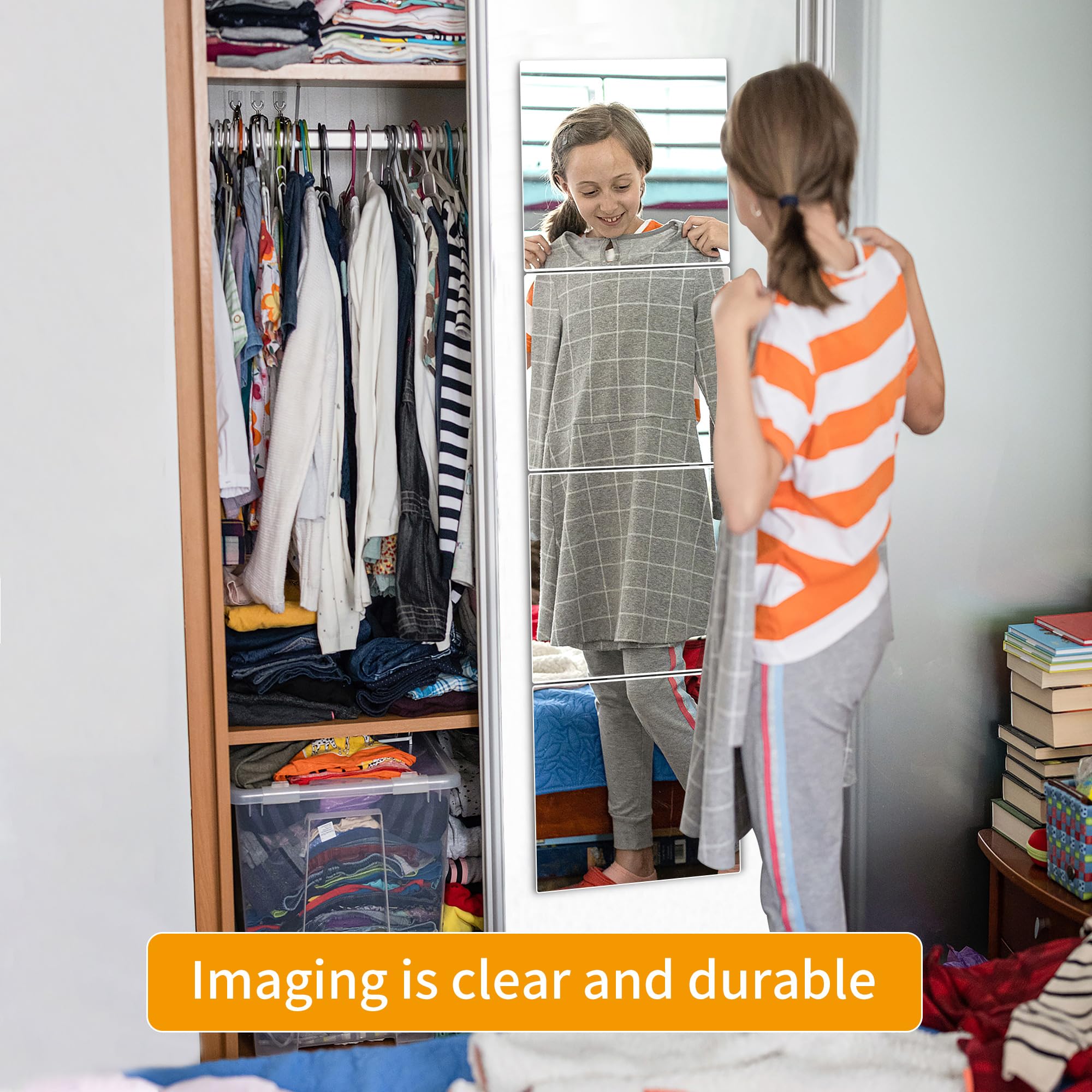 Unbreakable Acrylic Full Length Wall Mirror Tiles - 10x10 Inch (4Pcs) | Shatterproof Kids Mirror for Bedroom, Home Gym & Over Door Installation | Perfect for Dance Practice, Yoga & Fitness Workouts