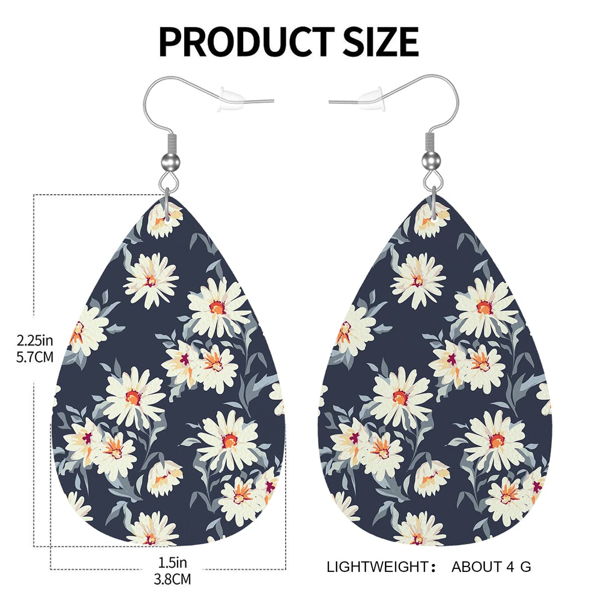 Zokola Drop Earrings - Daisy Floral Teardrop Earrings for Women, Lightweight Faux Leather Dangle Ear Pendants, Spring White Flower Meadow Design | Perfect for Spring Outfits, Weddings, and Everyday Wear