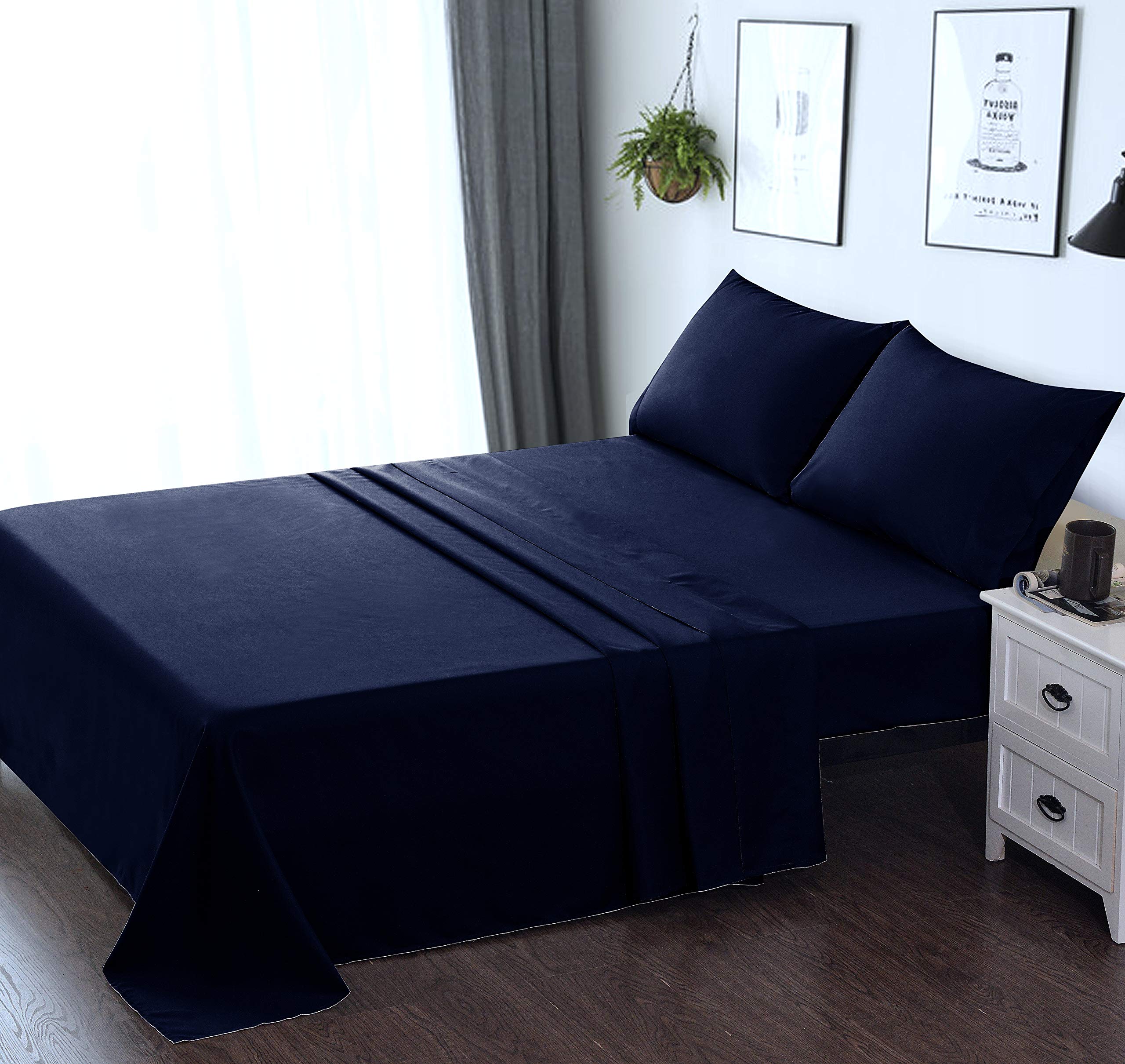 OBA HOME Microfiber Bed Sheet Set - Twin Size (Navy Blue) | Ultra Soft & Breathable Bedding | Perfect for Kids Rooms, Dorms & Guest Bedrooms