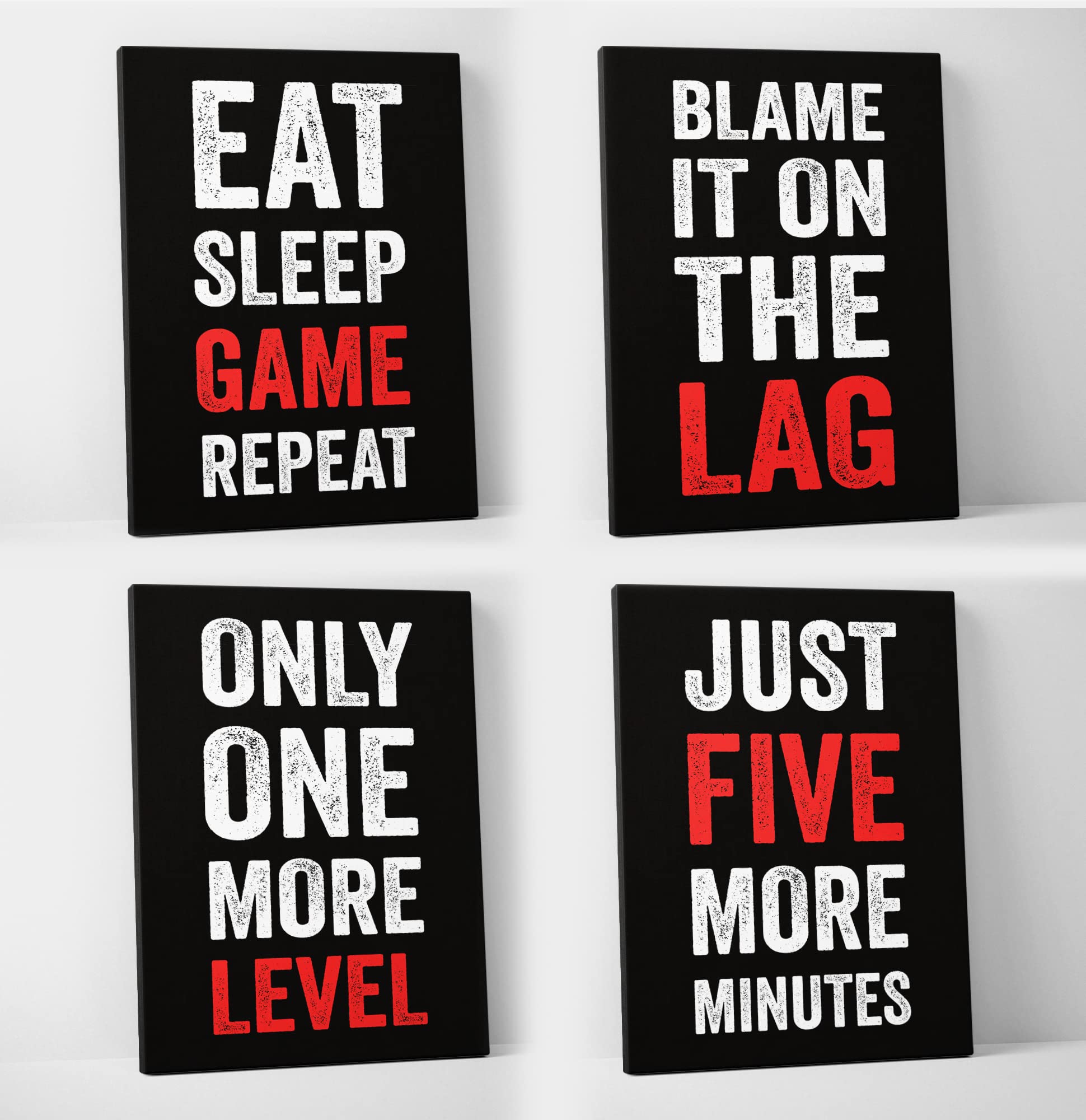 Damdekoli Video Game Posters Set of 4 - 11x14 Inch Black Red Canvas Wall Art for Gamers - Perfect for Bedroom, Game Room & Office Decor