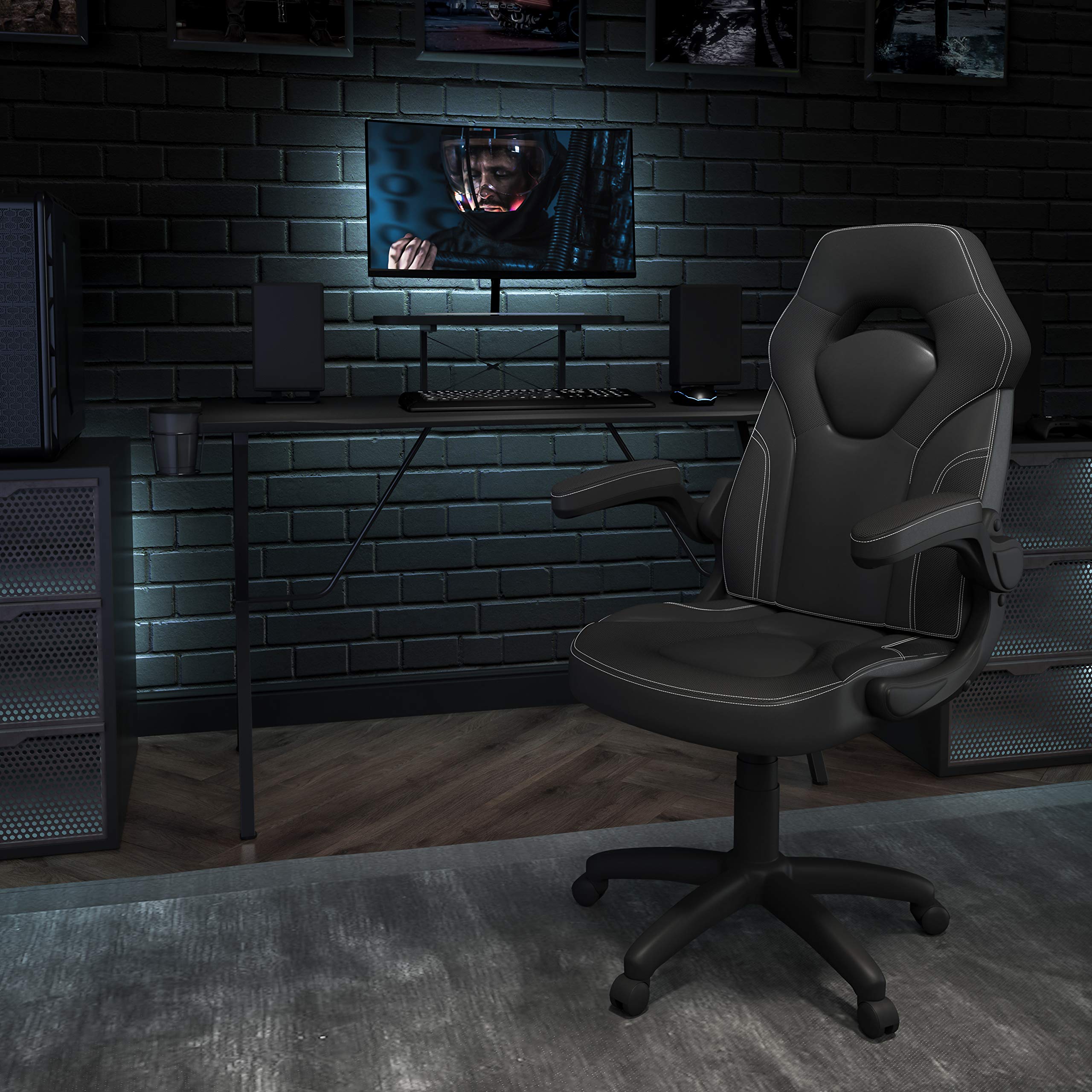 Premium Black Gaming Desk & Chair Set with Cup Holder, Headphone Hook & Monitor Stand - Ergonomic PC Gaming Setup for Home Office & Streaming Stations