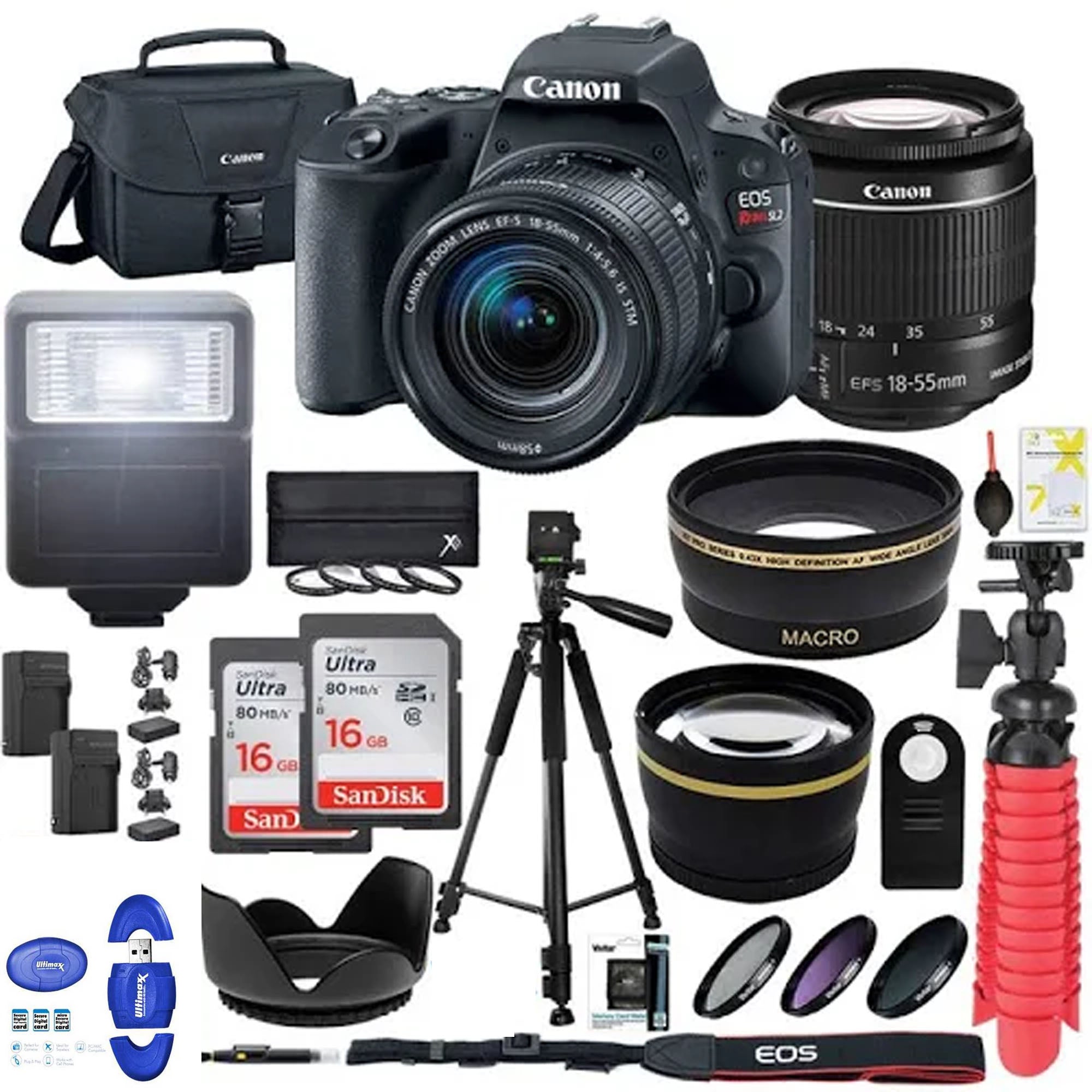 Canon EOS Rebel SL2/250D/SL3 DSLR Camera with EF-S 18-55mm IS STM Lens (Black) + 32GB SD Card Bundle - Perfect for Travel Photography, Vlogging & Beginner Photographers