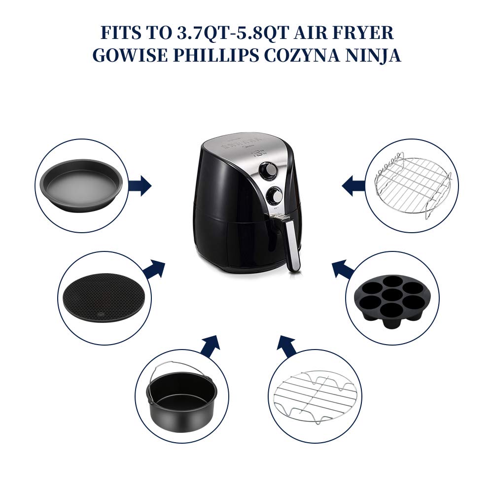 11-Piece Air Fryer Accessories Set Compatible with Philips Ultrean Ninja Vremi - Includes Cake Barrel & Pizza Pan - Fits 3.7QT to 5.8QT Air Fryers - Perfect for Baking, Roasting & Healthy Cooking at Home