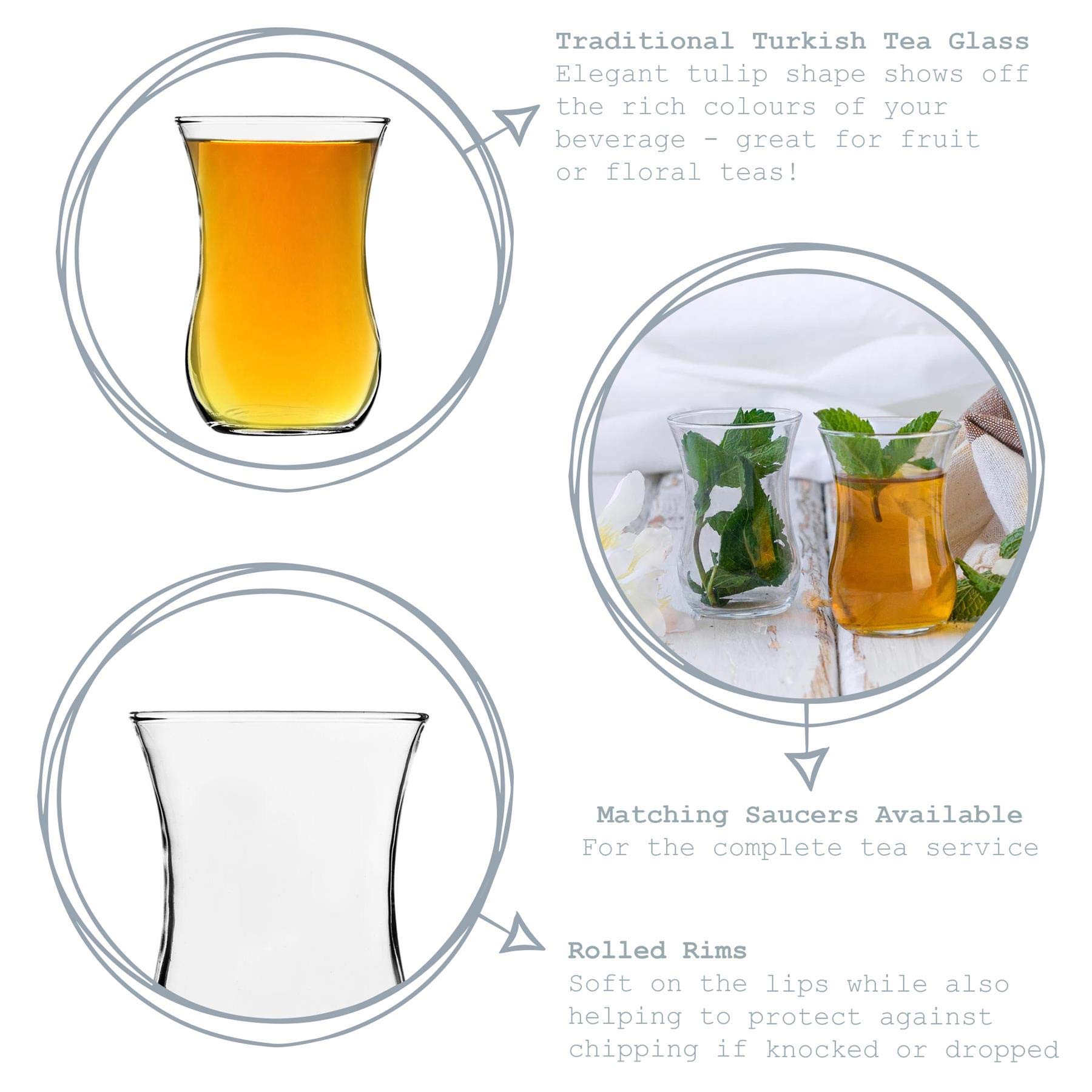 LAV 6-Piece Clear 115ml Classic Glass Tea Cup Set - Turkish Coffee & Latte Drinking Cups, Elegant Tea Mugs for Birthday Gifts & Home Decor | Perfect for Coffee Shops, Tea Parties & Gift Giving