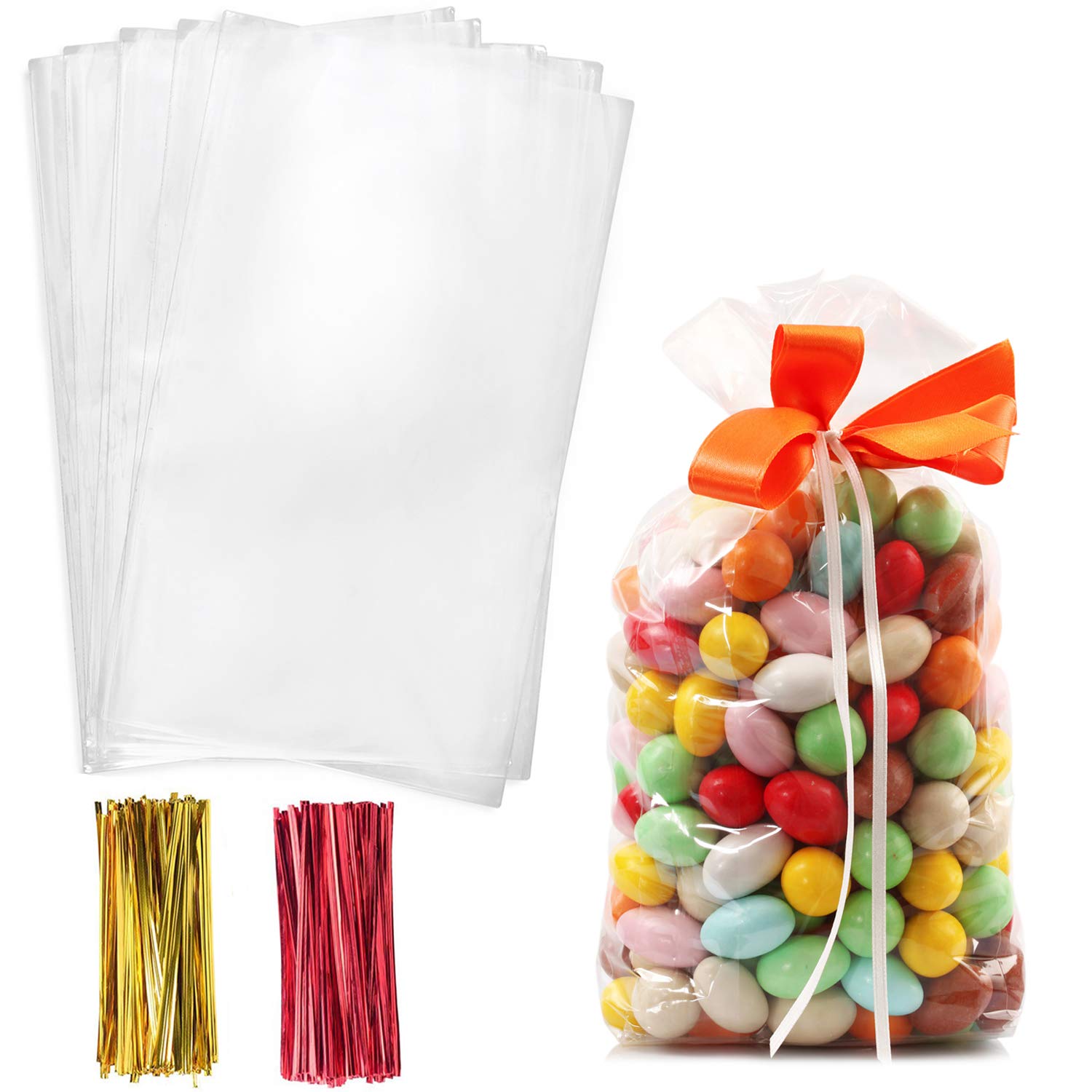 Morepack 200 PCS Clear Cellophane Treat Bags with Twist Ties - 7