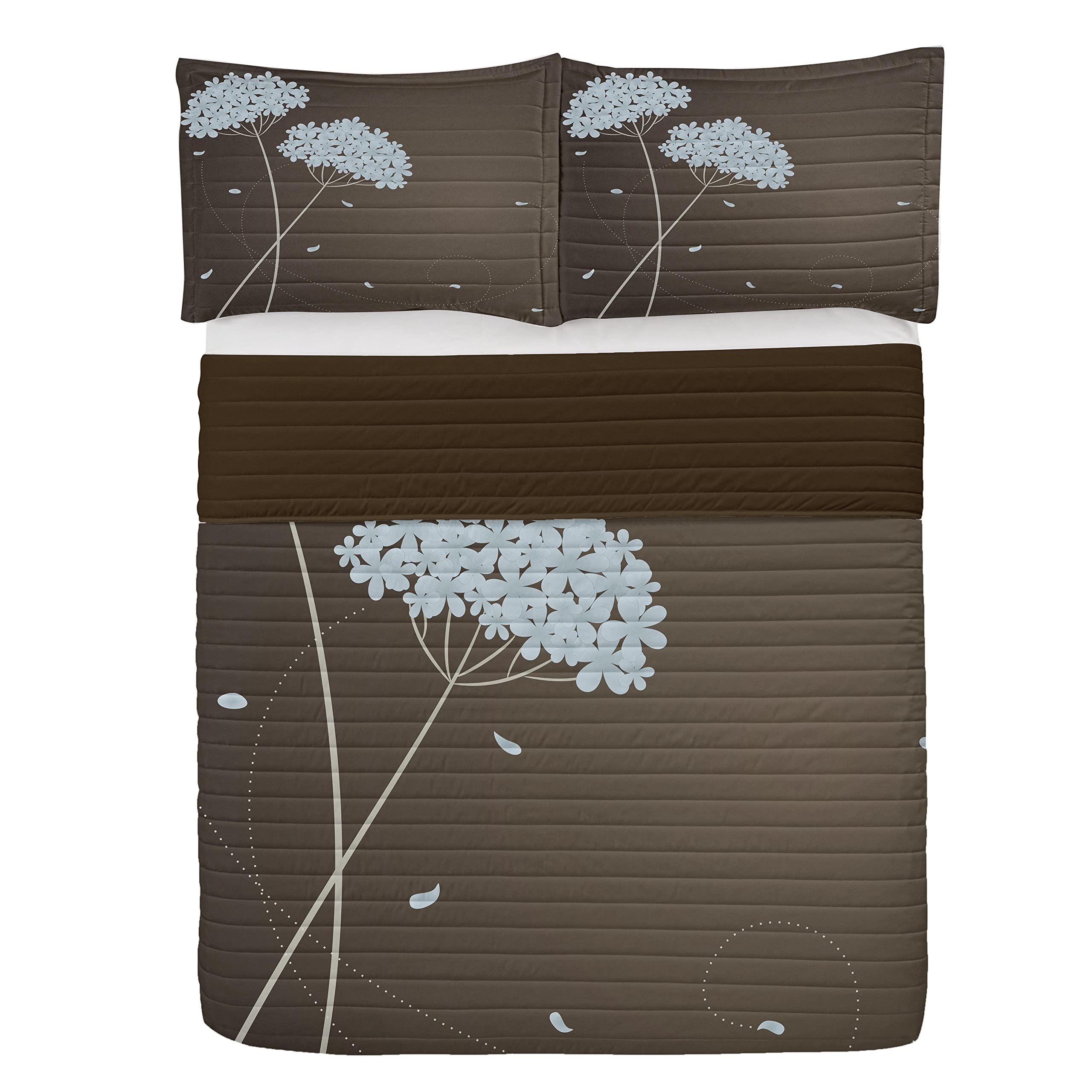 Ambesonne King Size Microfiber Bedspread Set - Floral Swirl Design with Falling Leaves in Brown & Blue | Soft Comforter with Pillow Shams | Autumn Inspired Bedding | Perfect for Master Bedroom, Guest Room & Cozy Fall Decor