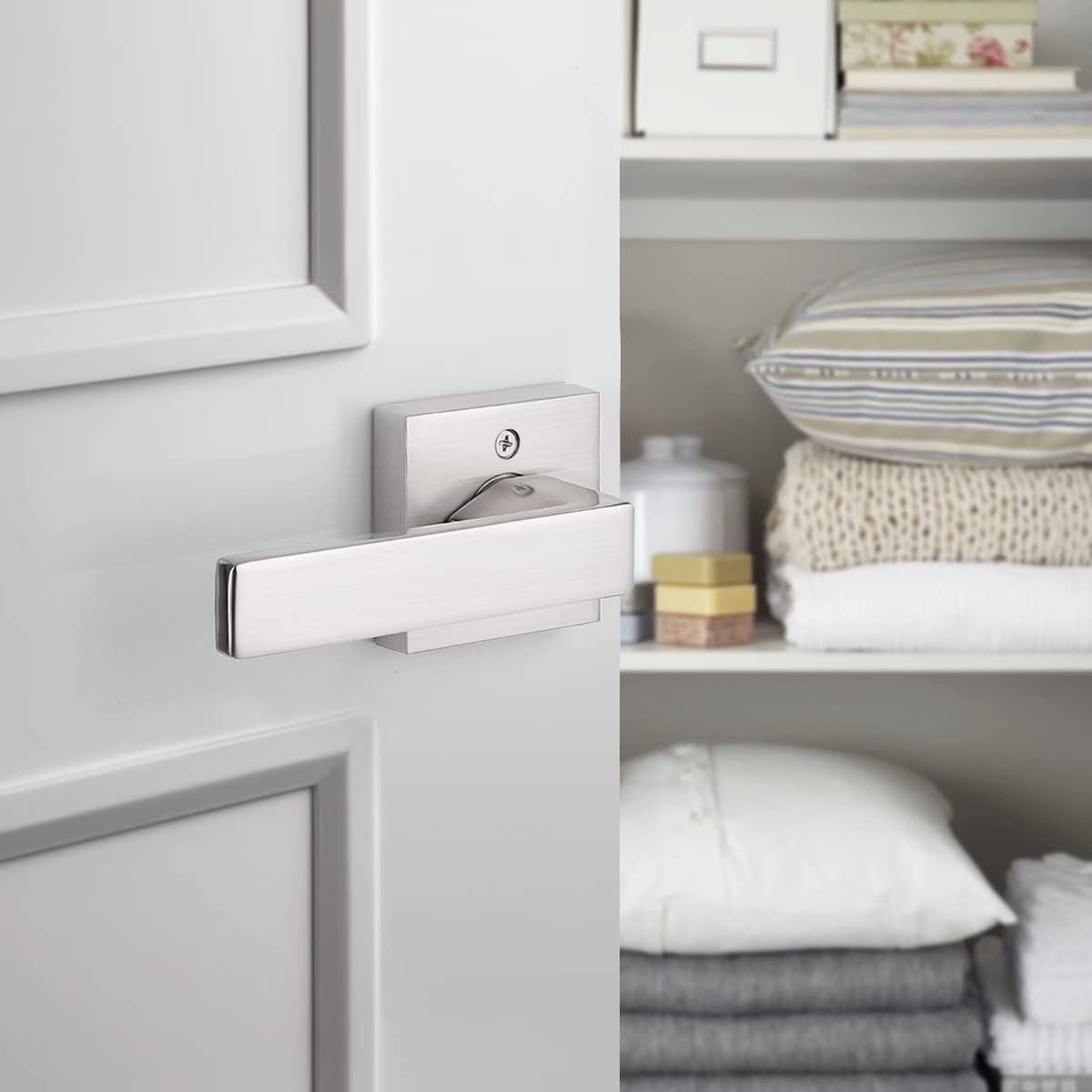 Probrico 10-Pack Square Dummy Door Lever Handles - Non-Turning Single Side Pull with Satin Nickel Finish for Closets & French Doors - Easy Installation Pull Only Lever Set - Perfect for Home, Office & Commercial Spaces