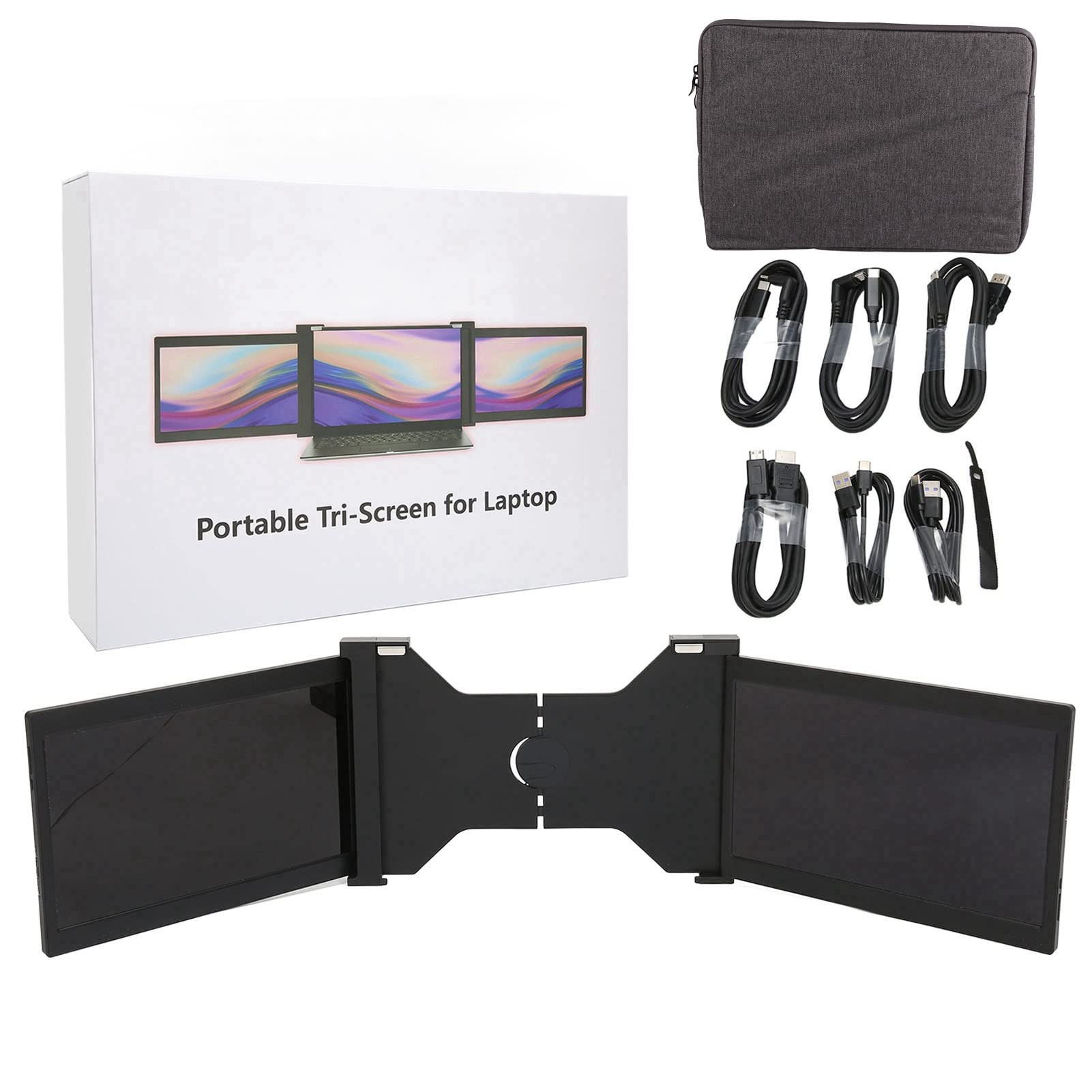 GOWENIC PD1303D 13.3 Inch Triple Portable Monitor for Laptop - FHD 1080P IPS Retractable Foldable Dual Screen External Monitor - Compatible with 13.3 to 16.5 Inch Laptops (Black) | Perfect for Multitasking, Gaming, and Remote Work