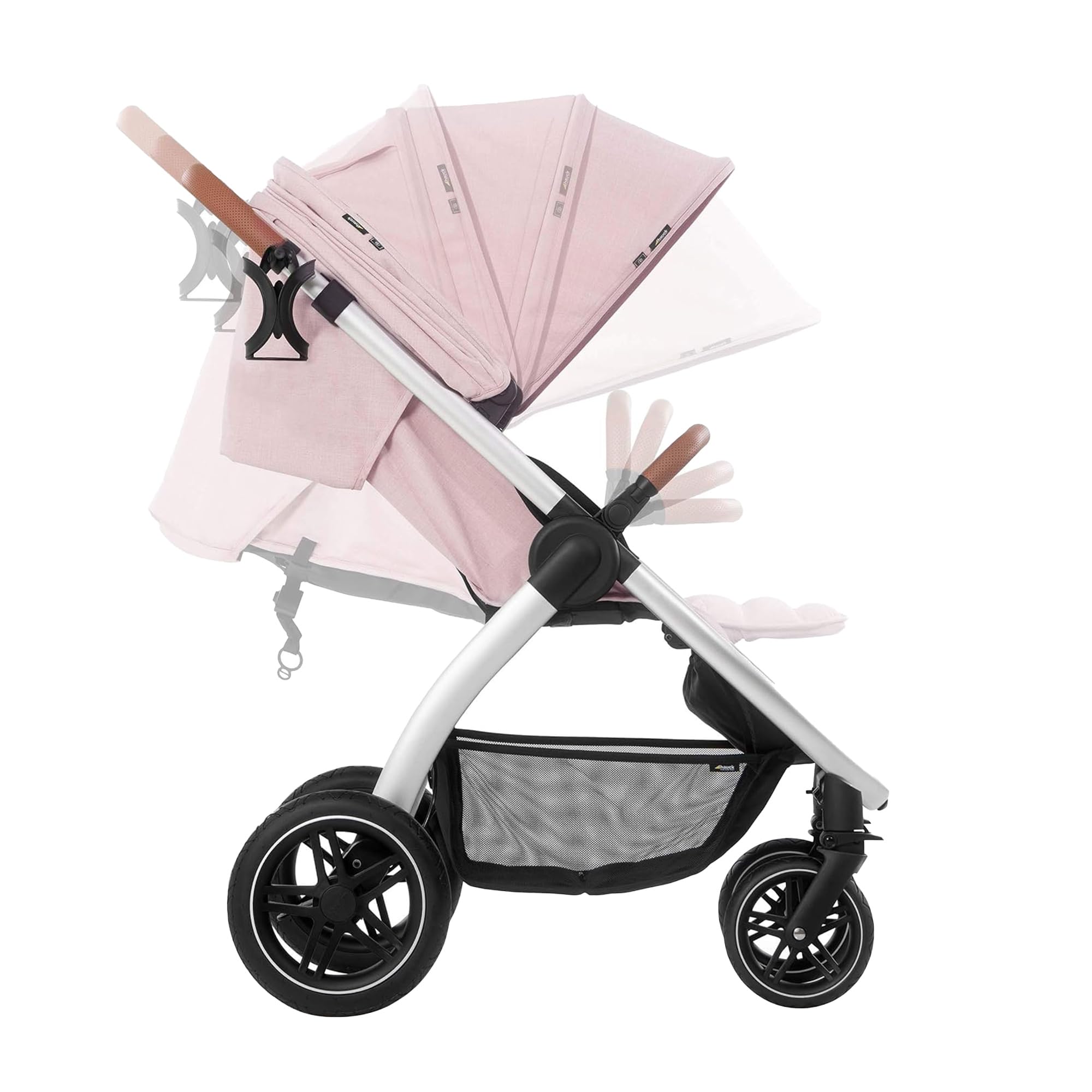 Hauck Uptown Deluxe Stroller - Lightweight Compact Foldable Baby Stroller with One-Hand Fold, Full Recline, Adjustable Handle Height & Cup Holder - Supports Up to 55 lbs - Melange Rose - Perfect for City Walks, Shopping & Travel