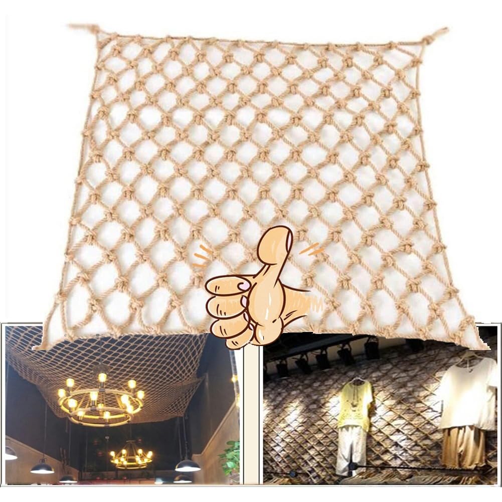Durable Hemp Rope Cargo Net & Safety Ladder - Anti-Fall Stair Nets, Child Safety Barrier, Decorative Ceiling Mesh, Custom Hammock Support - Perfect for Playgrounds, Treehouses, and Home Safety Protection