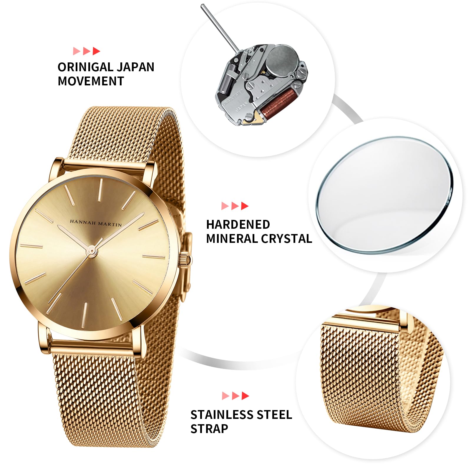 Elegant Waterproof Ladies Analog Quartz Wrist Watch - Stainless Steel Band with Diamond Accents - Luxury Fashion Watch for Women - Perfect for Office, Party & Everyday Wear