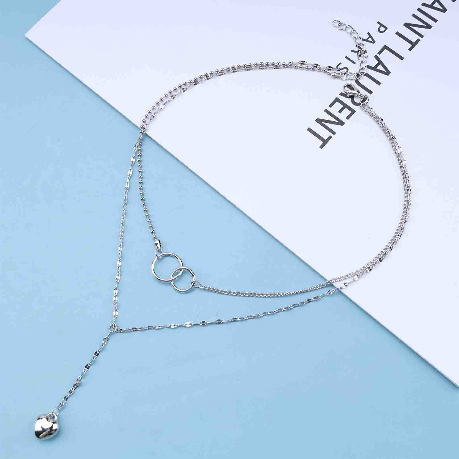 Bohemian Love Heart Pendant Necklace - Silver Y Lariat Choker with Karma Circle Charm, Layered Lace Chain Jewelry for Women & Girls | Perfect for Casual Wear, Date Nights & Boho Fashion