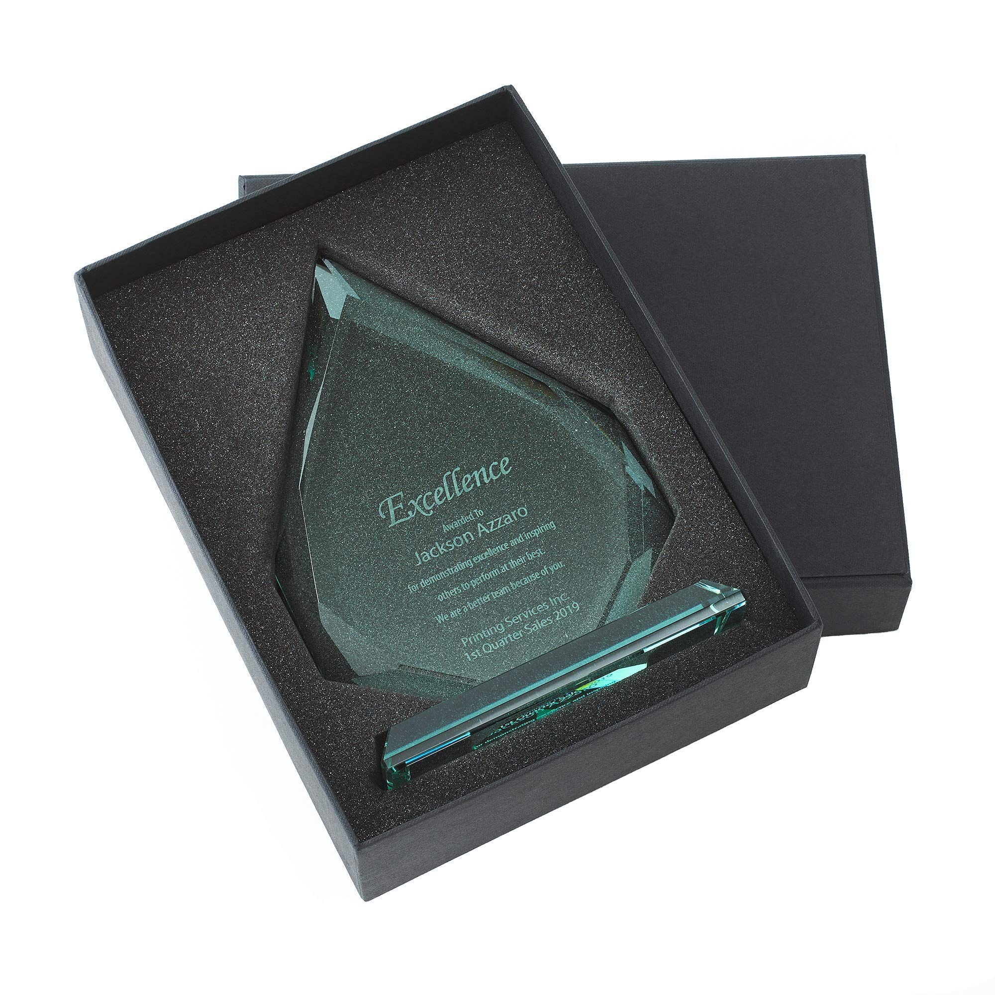Baudville Custom Engraved Jade Glass Trophy Award - Personalized Recognition for Employees, Students & Achievers - Perfect for Corporate Awards, Academic Ceremonies & Sports Events