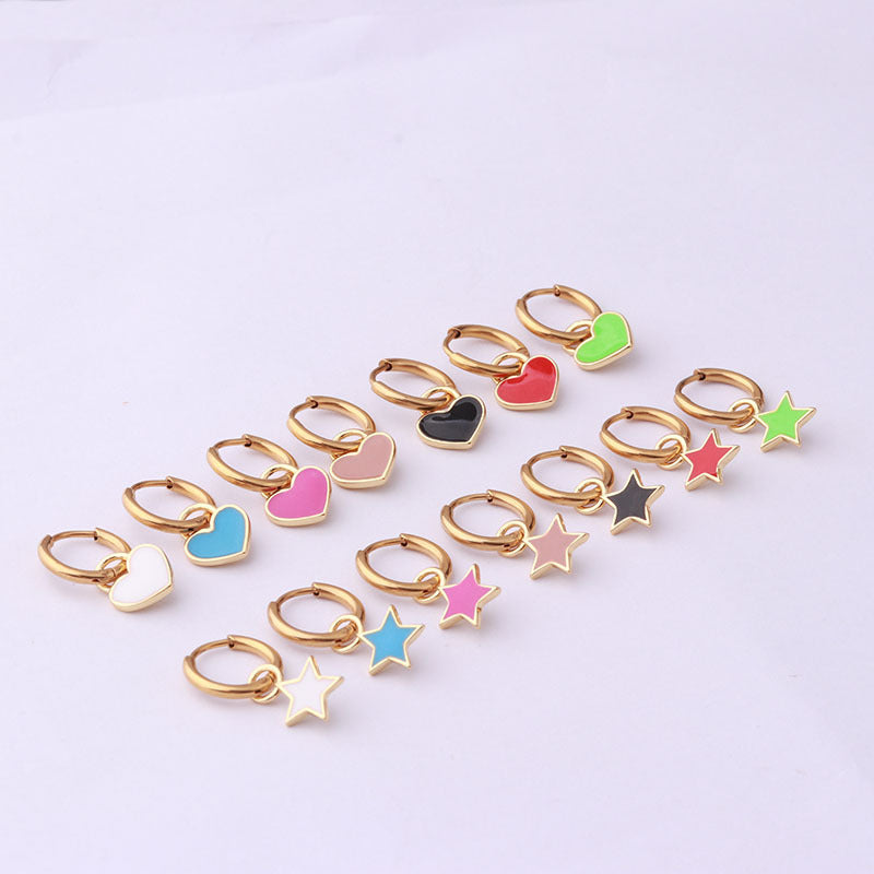 16G Surgical Steel Hoop Earrings with Enamel Dangling Design | Hypoallergenic Body Jewelry for Women | Perfect for Parties, Weddings & Everyday Wear