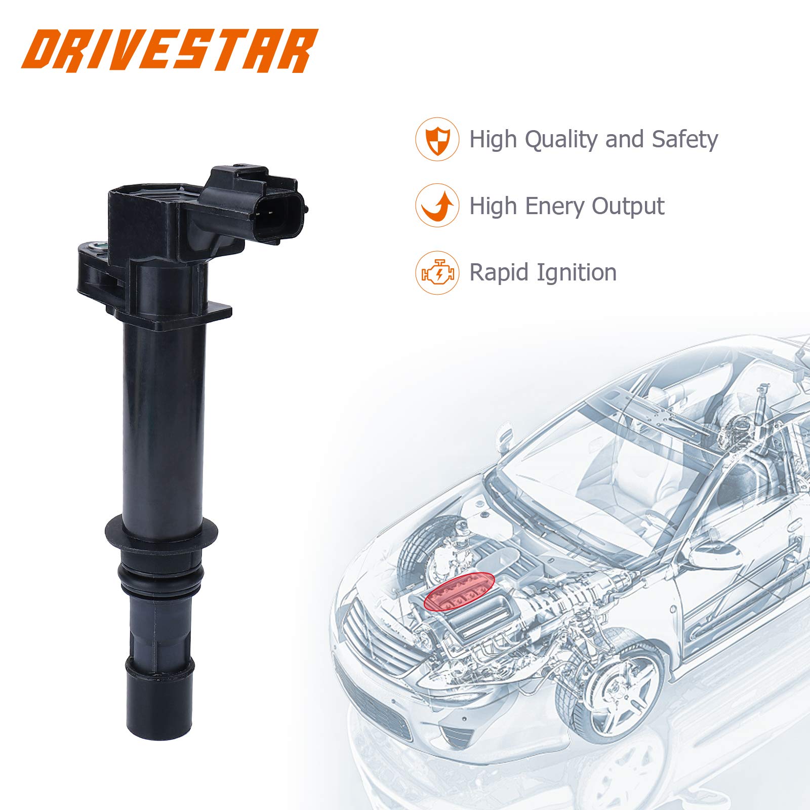 DRIVESTAR 6 Pack UF270 Ignition Coil Pack Compatible with 2005-2008 Jeep Grand Cherokee, 2006-2008 Commander, 2002-2008 Liberty, 2006-2009 Mitsubishi Raider 3.7L V6 - Replaces UF399 UF297 - High Performance Engine Ignition System for Smoother Acceleration & Fuel Efficiency