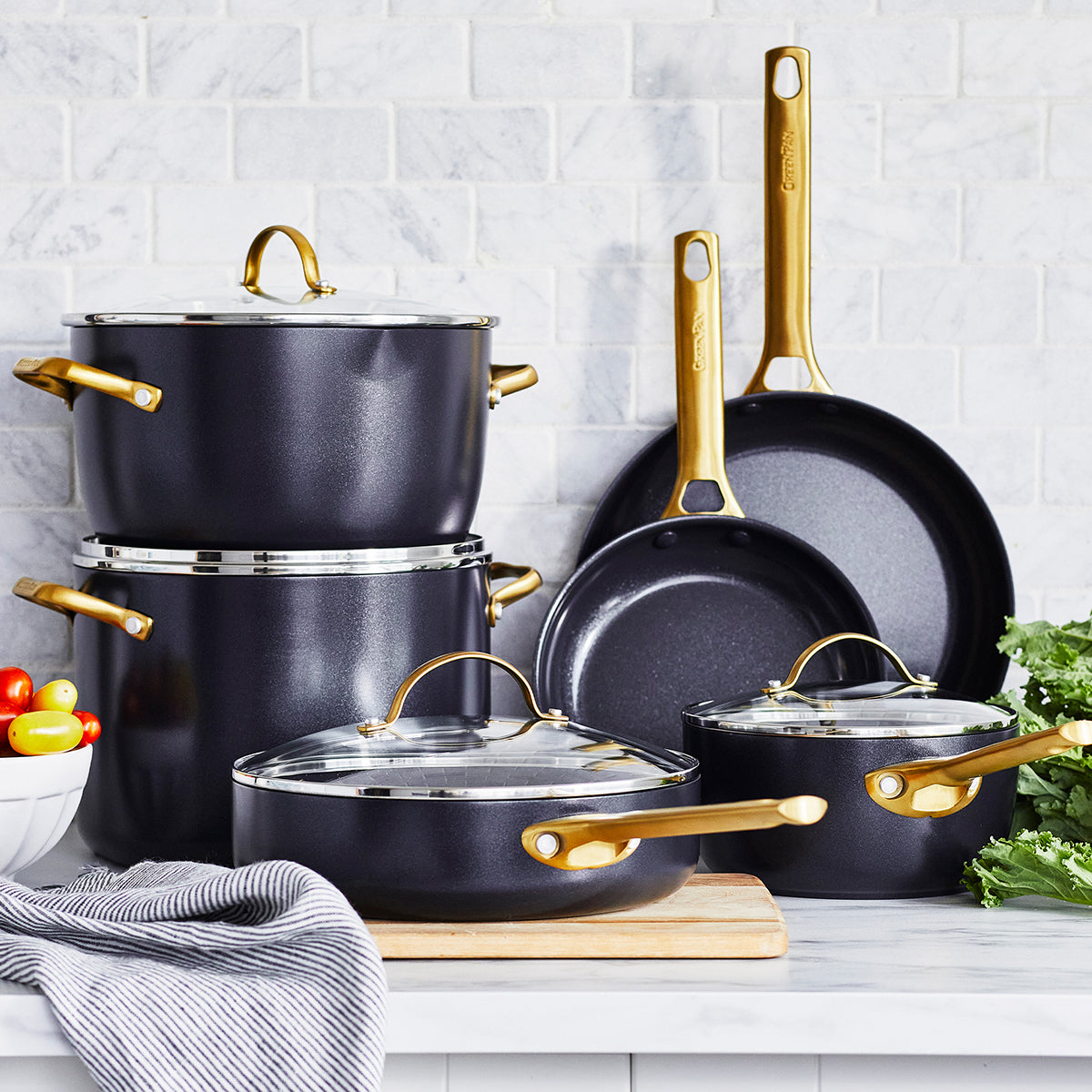 Premium Reserve Ceramic Nonstick 10-Piece Cookware Set - Black | Non-Toxic PFOA-Free Pots & Pans for Healthy Cooking | Perfect for Frying, Sautéing & Baking