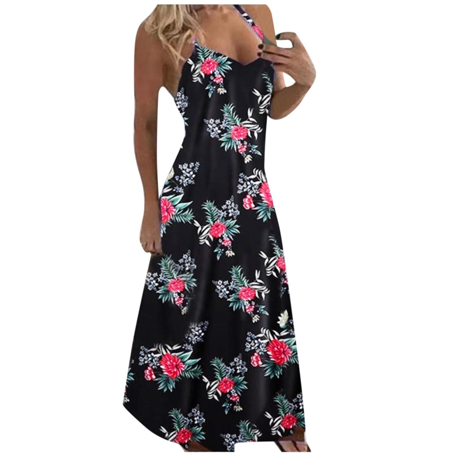 AYASO Women's Floral Print Maxi Summer Dress - V Neck Sleeveless Casual Beach Dress for Vacation, Party & Outdoor Activities | Summer 2022 Collection