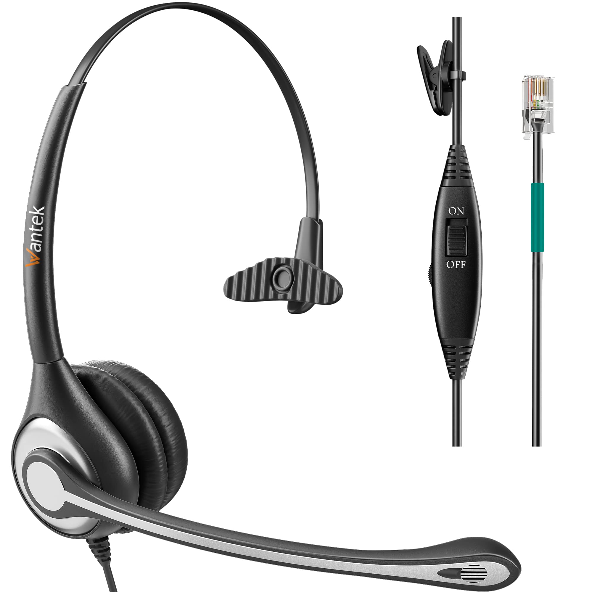 Wantek Mono Corded Telephone Headset with Noise Canceling Microphone - Compatible with ShoreTel, Plantronics, Polycom, Zultys, Toshiba, NEC Aspire, Dterm, Nortel, Meridian, Packet8 Landline Deskphones (F600S2) - Ideal for Call Centers, Office Communication & Customer Service