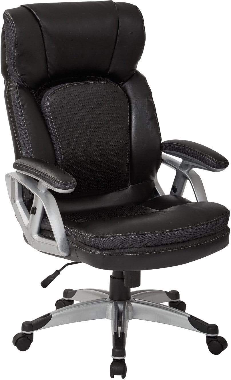 Office Star Work Smart™ Executive Chair - Silver & Black Bonded Leather Ergonomic Office Chair with Adjustable Height & Lumbar Support [ECH70756 EC3] - Perfect for Home Office, Corporate Workspaces & Conference Rooms