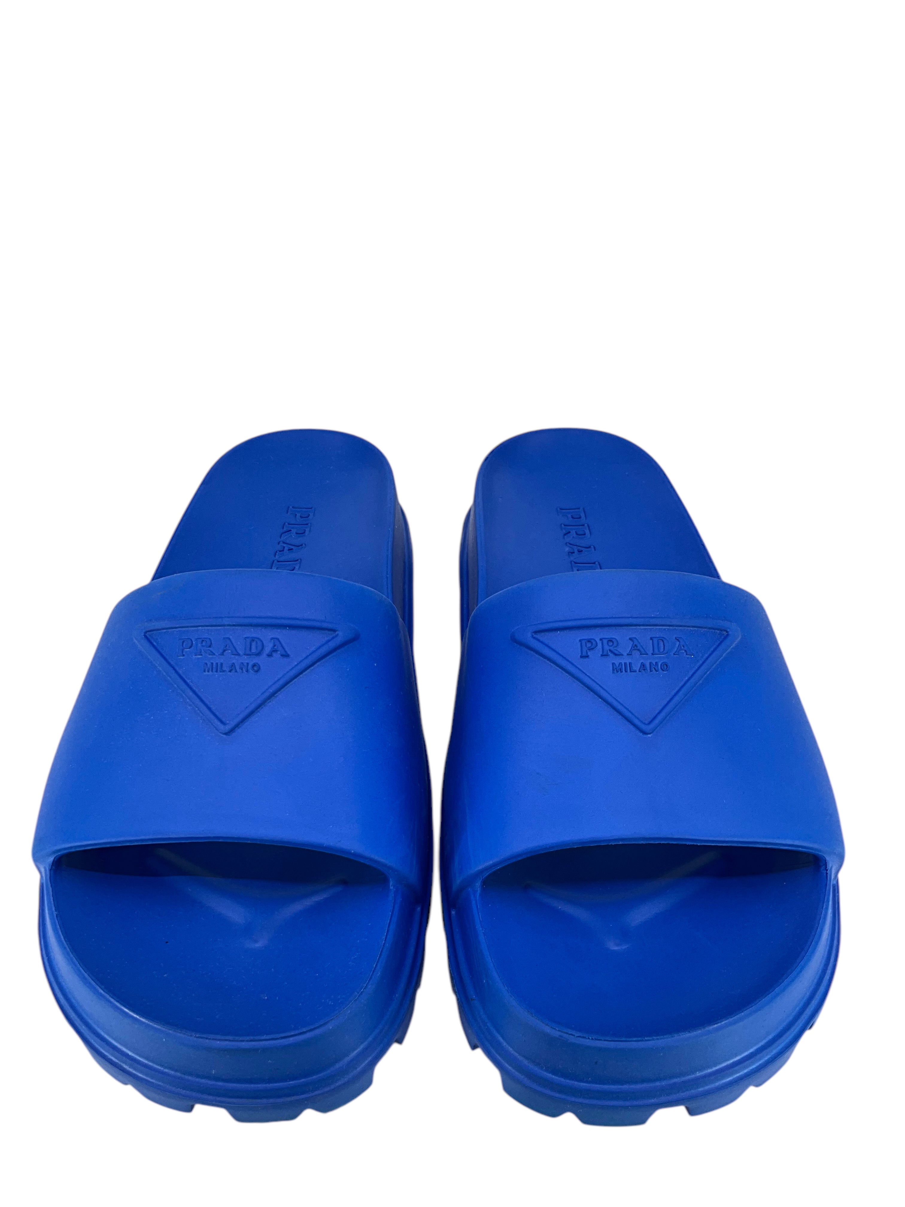 PRADA EVA Rubber Triangle Logo Slide Sandals Women's Size 38 - Comfortable Summer Beach Slides for Casual Wear & Poolside Relaxation