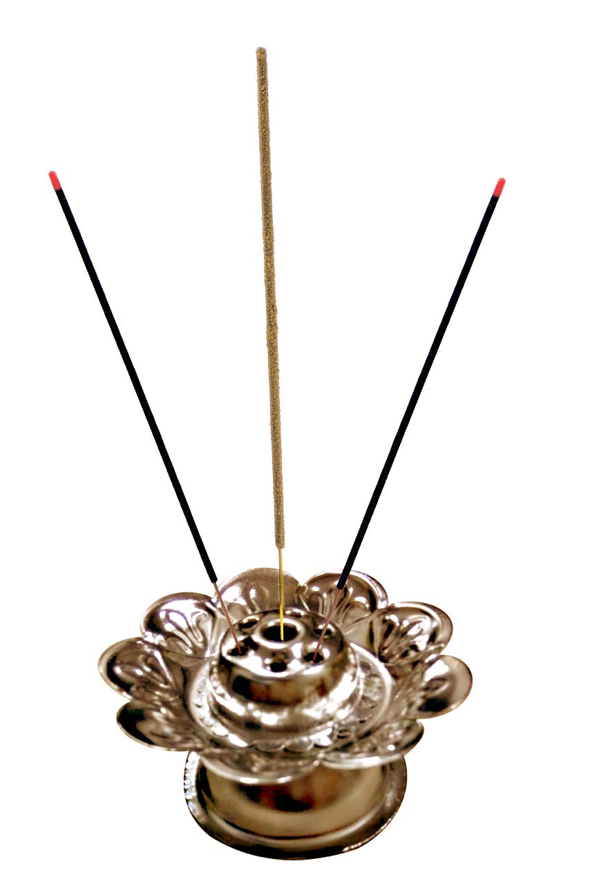 Stainless Steel Incense Holder & Diya Stand - Elegant Flower Design for Agarbatti, Indian Home Decor & Puja Rituals | Perfect for Meditation, Yoga & Spiritual Ceremonies