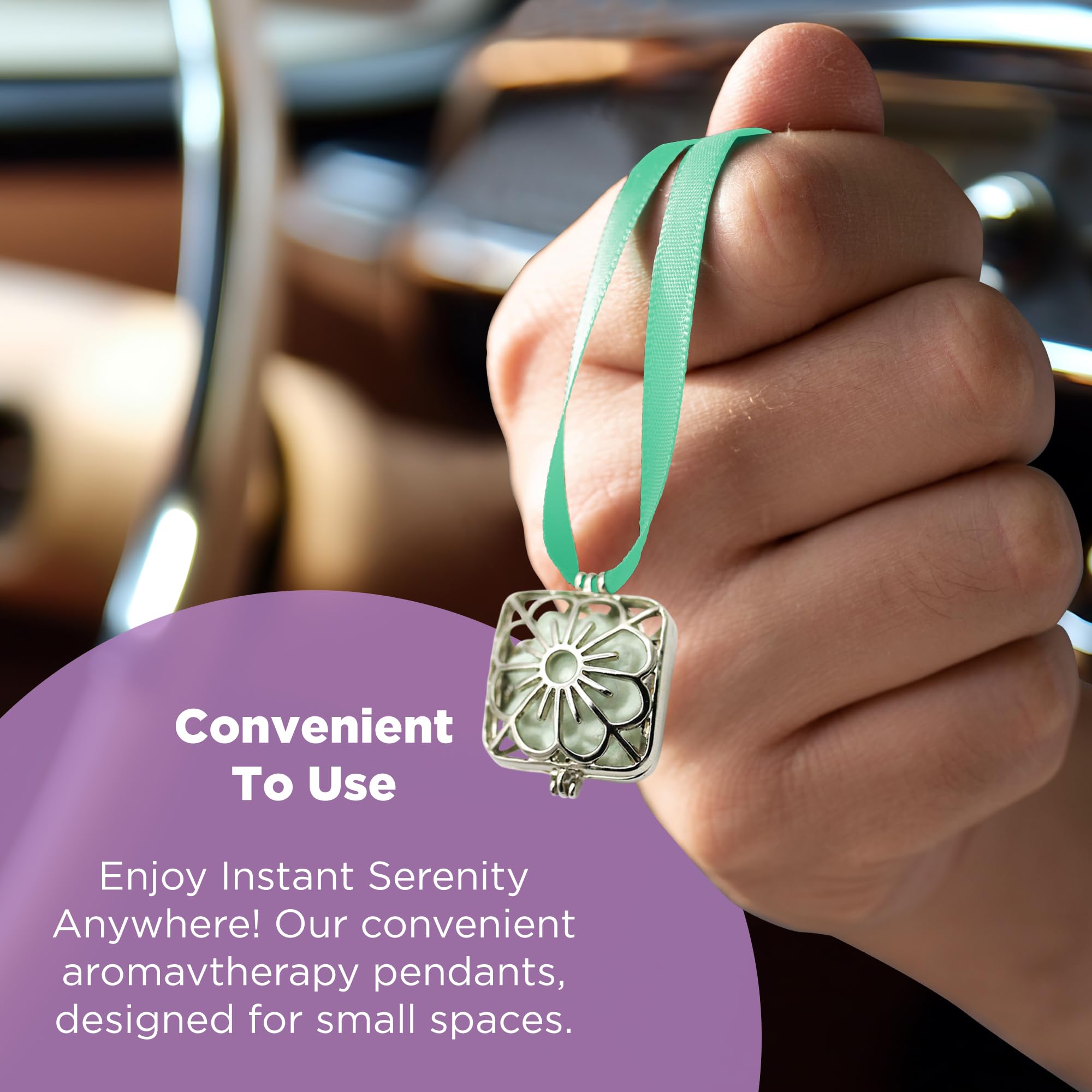 Handmade Ceramic Lotus Flower Aromatherapy Pendant - Essential Oil Diffuser Necklace for Stress Relief & Relaxation - Perfect for Car, Closet, Office & Small Spaces - Includes Lavender Essential Oil with Dropper - Ideal for Yoga, Meditation & Travel