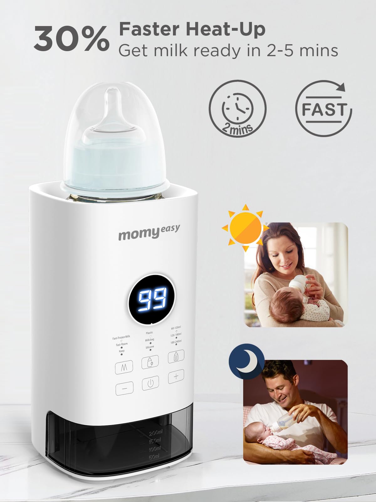 MOMYEASY Fast Baby Bottle Warmer - Universal Milk Warmer for All Bottles with Digital Timer, Temperature Control & Auto Shutoff - Perfect for Breastmilk & Formula - Ideal for Home, Travel & Nursery Use