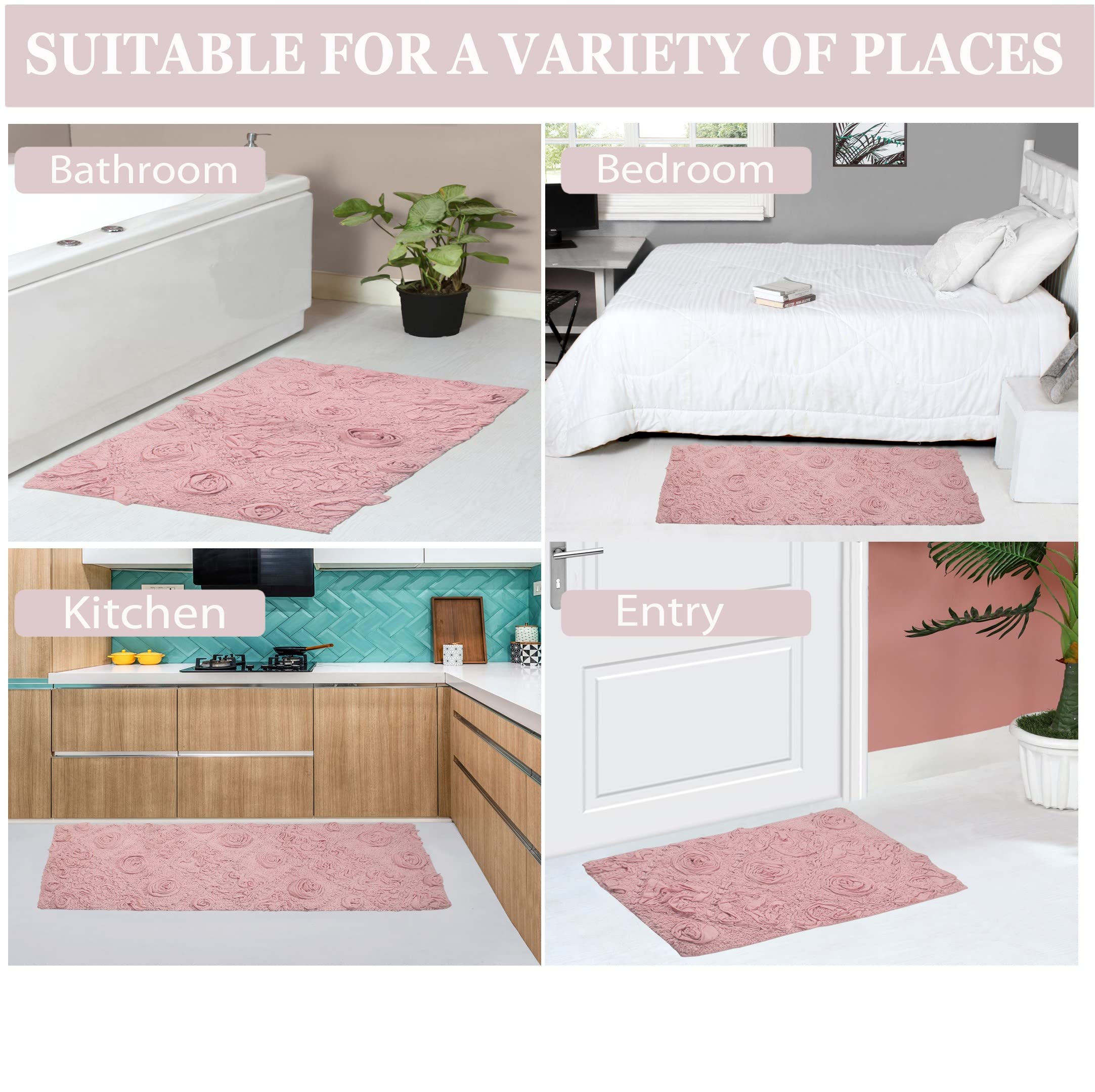 Home Weavers Modesto 100% Cotton Bath Rug Set - Ultra Soft & Absorbent Non-Slip Bathroom Mat, Washable Kitchen Floor Mat (17